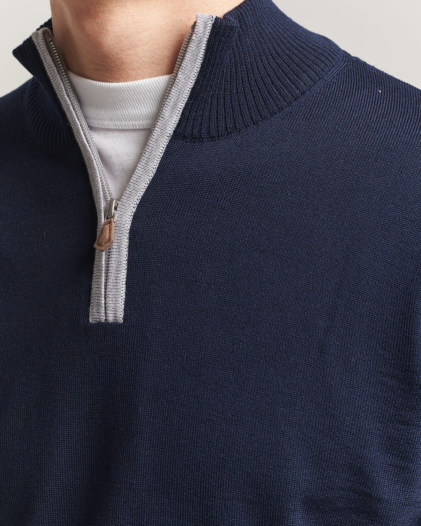 Homme | Pulls Et Tricots | Stenströms | Merino Contrast Half-Zip Navy