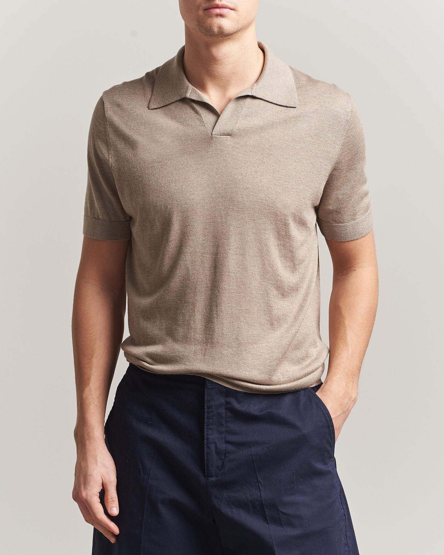 Homme | Polos | Stenströms | Silk/Cashmere Polo Taupe