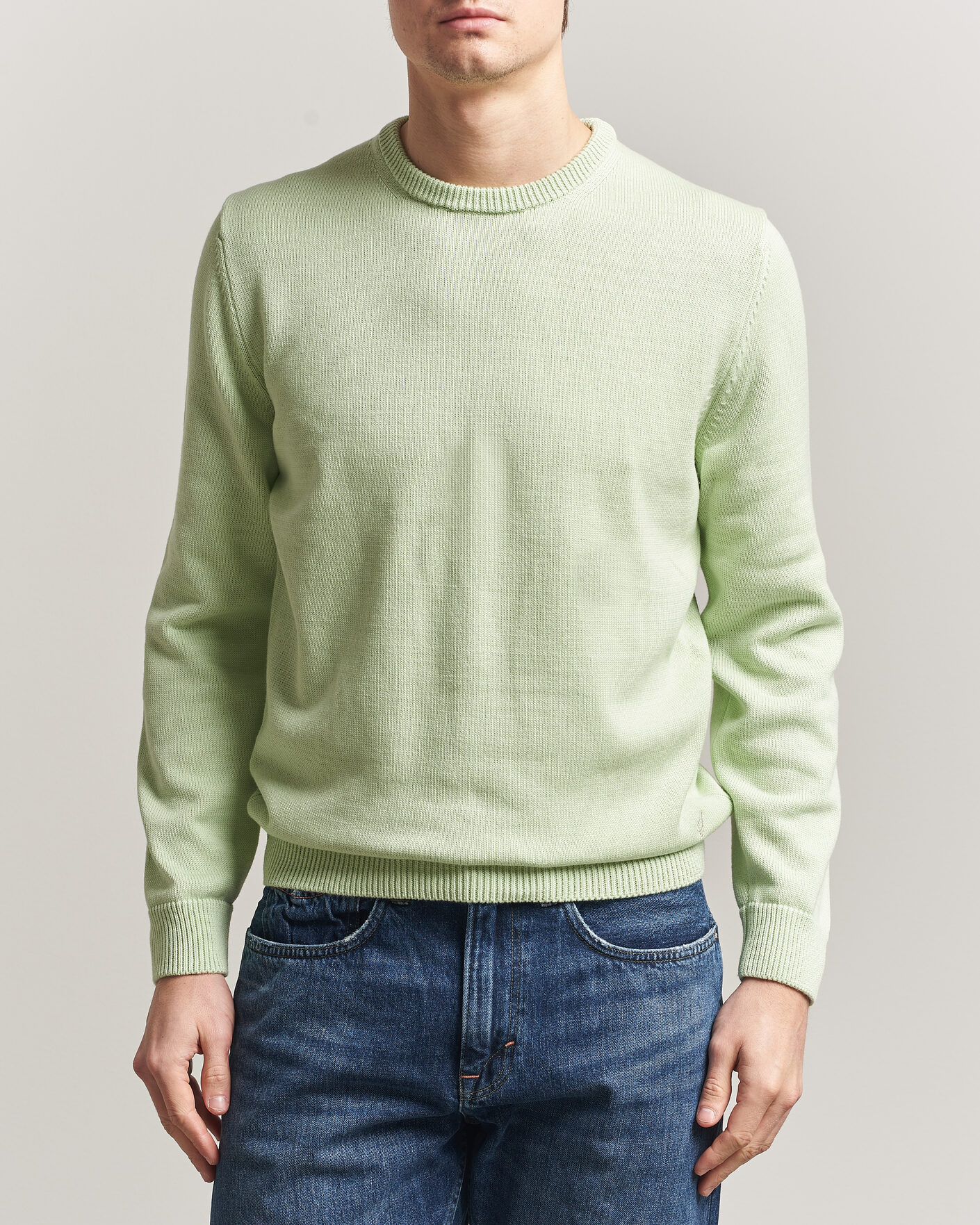 Homme | Pulls Et Tricots | Stenströms | Organic Cotton Knitted Sweater Light Green