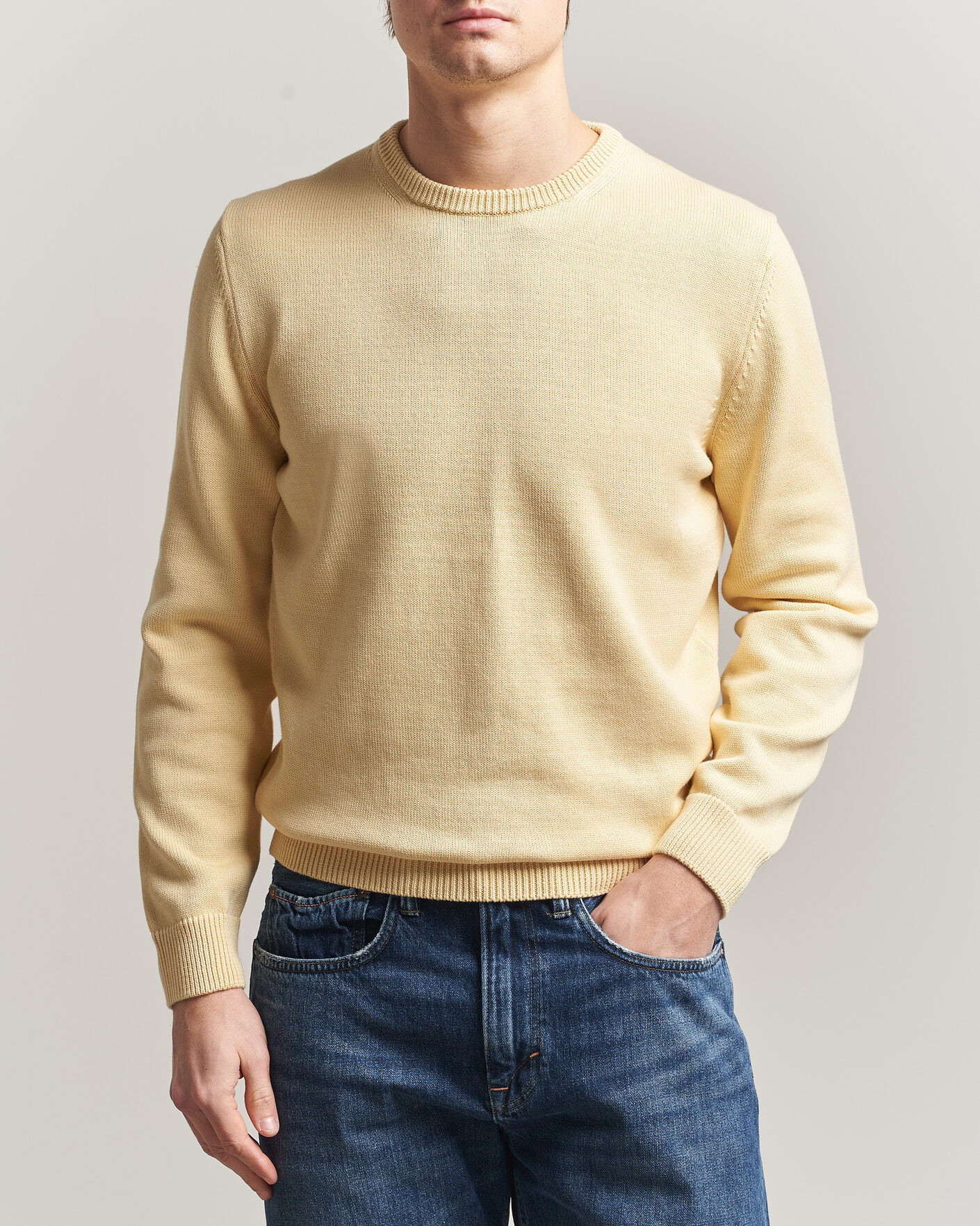 Homme | Pulls Et Tricots | Stenströms | Organic Cotton Knitted Sweater Light Yellow