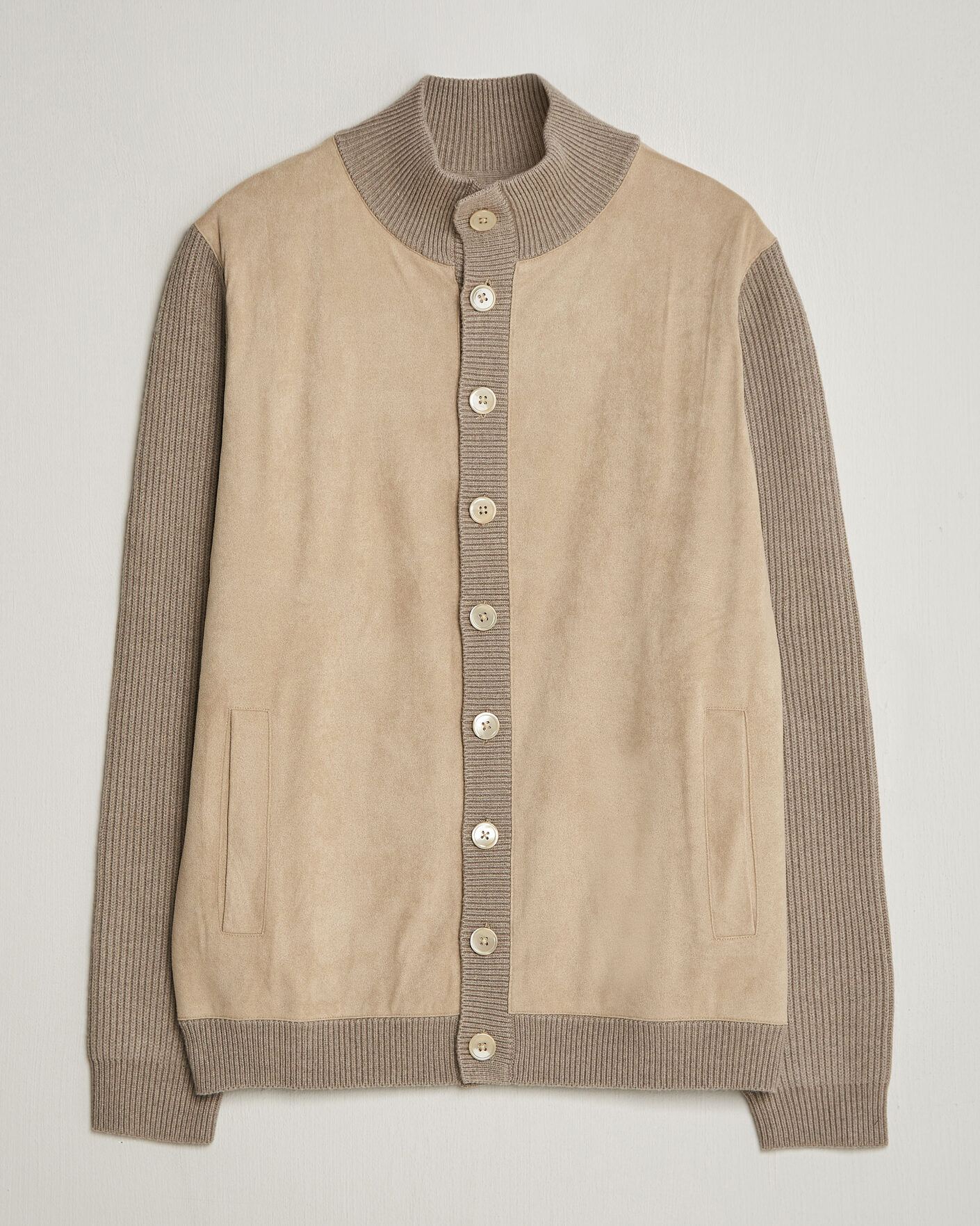 Homme | Pulls Et Tricots | Stenströms | Knitted Hybrid Buttoned Alcantara Cardigan Taupe