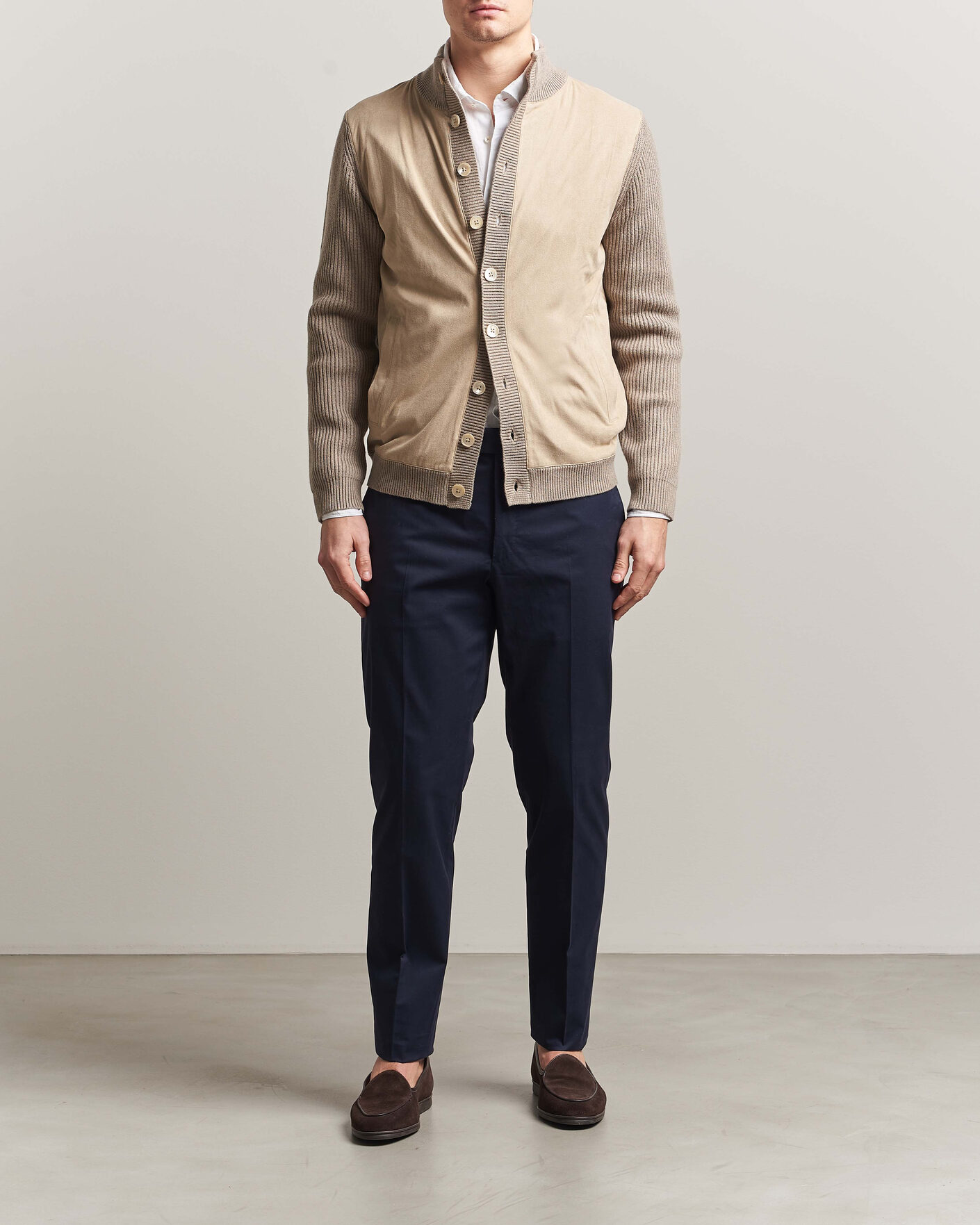 Homme | Pulls Et Tricots | Stenströms | Knitted Hybrid Buttoned Alcantara Cardigan Taupe