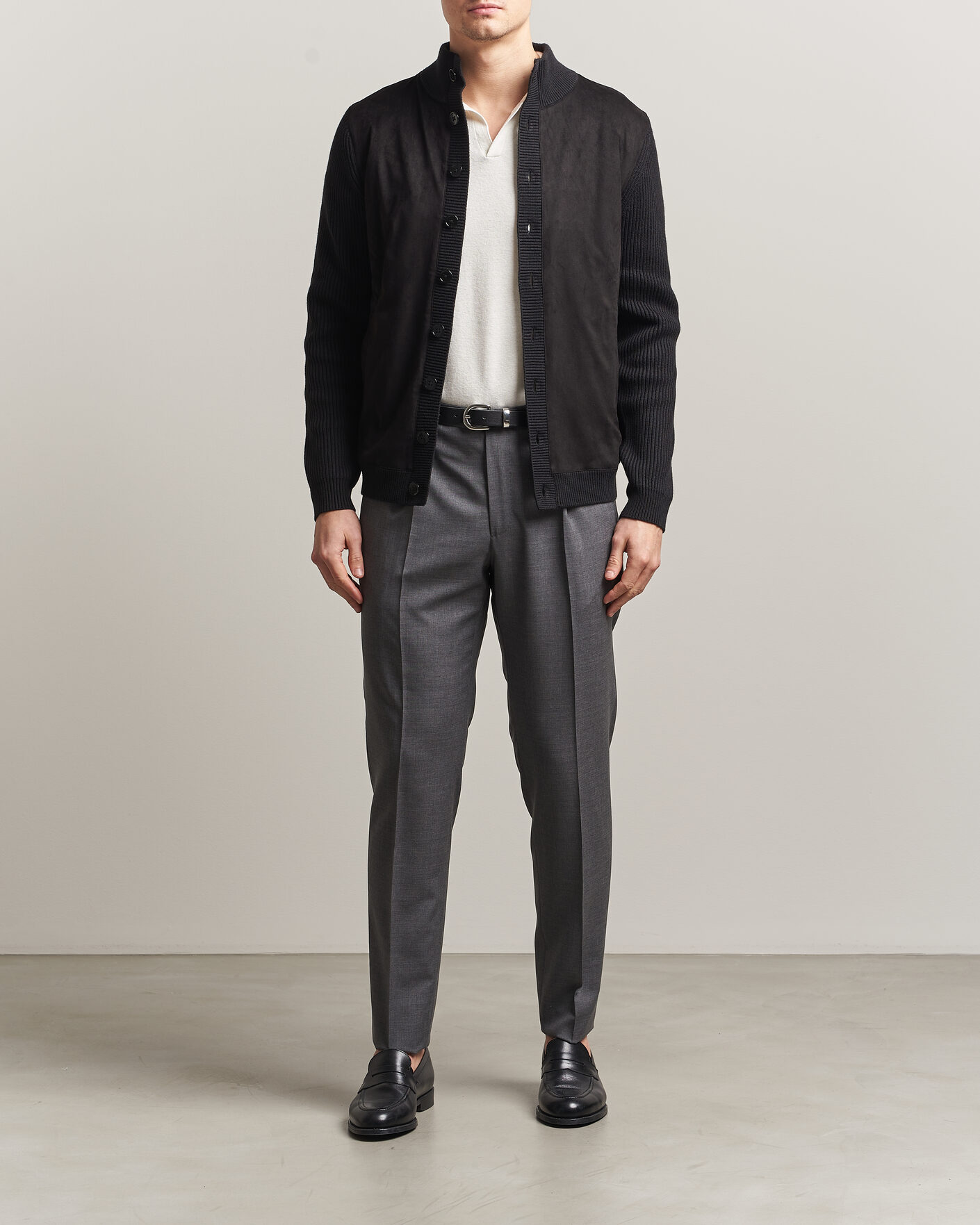 Homme | Pulls Et Tricots | Stenströms | Knitted Hybrid Buttoned Alcantara Cardigan Black