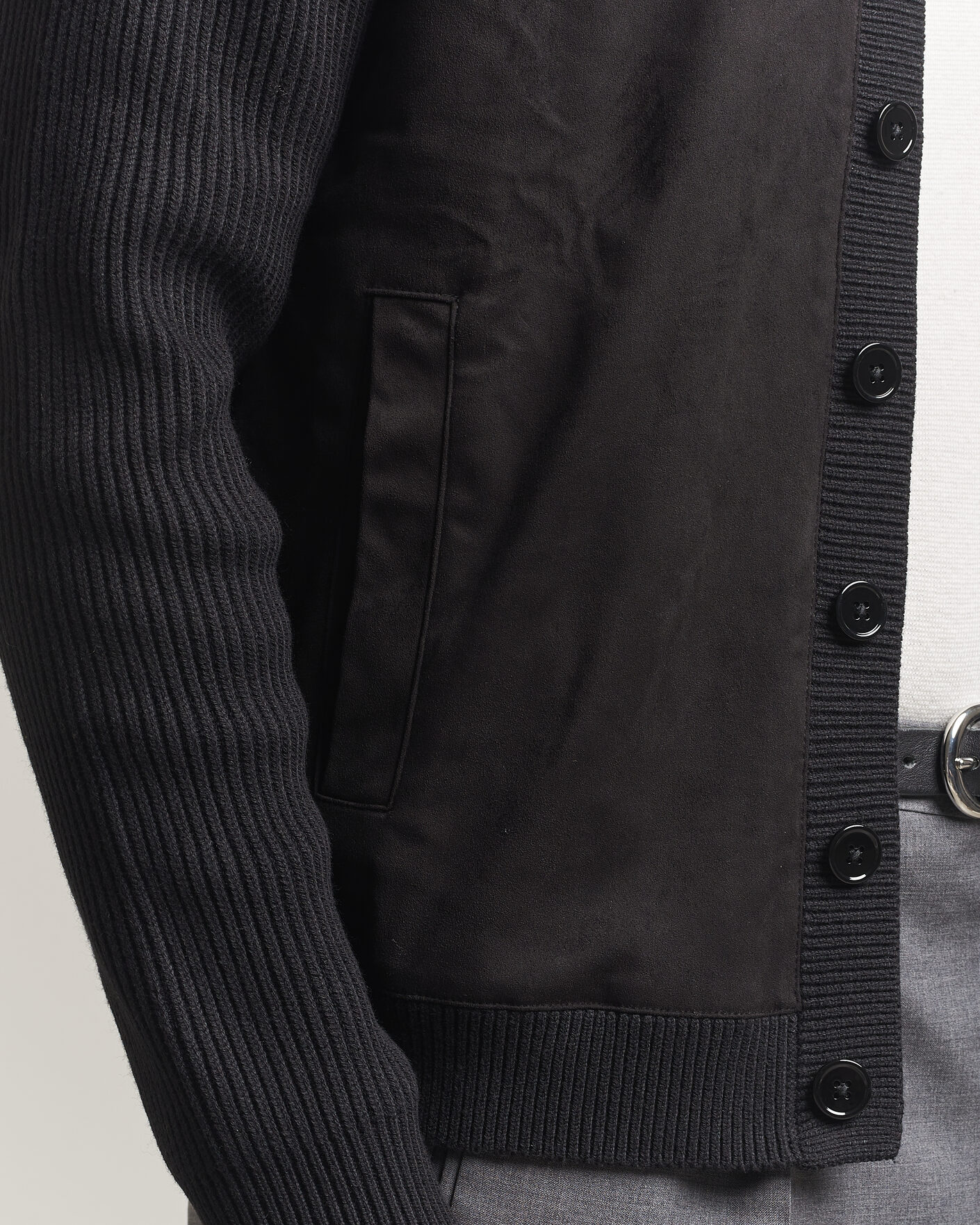 Homme | Pulls Et Tricots | Stenströms | Knitted Hybrid Buttoned Alcantara Cardigan Black