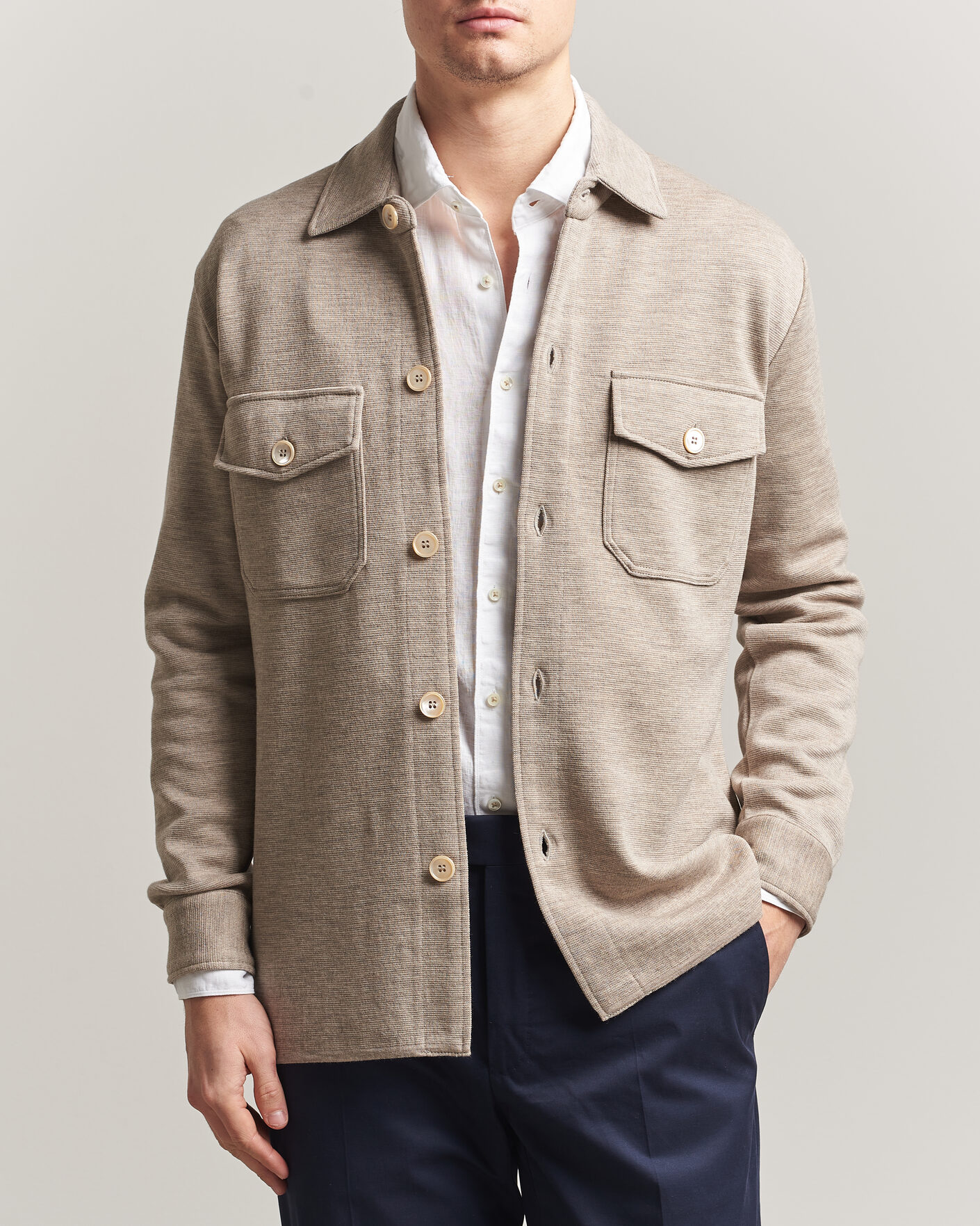 Homme | Pulls Et Tricots | Stenströms | Milano Knitted Merino Overshirt Beige