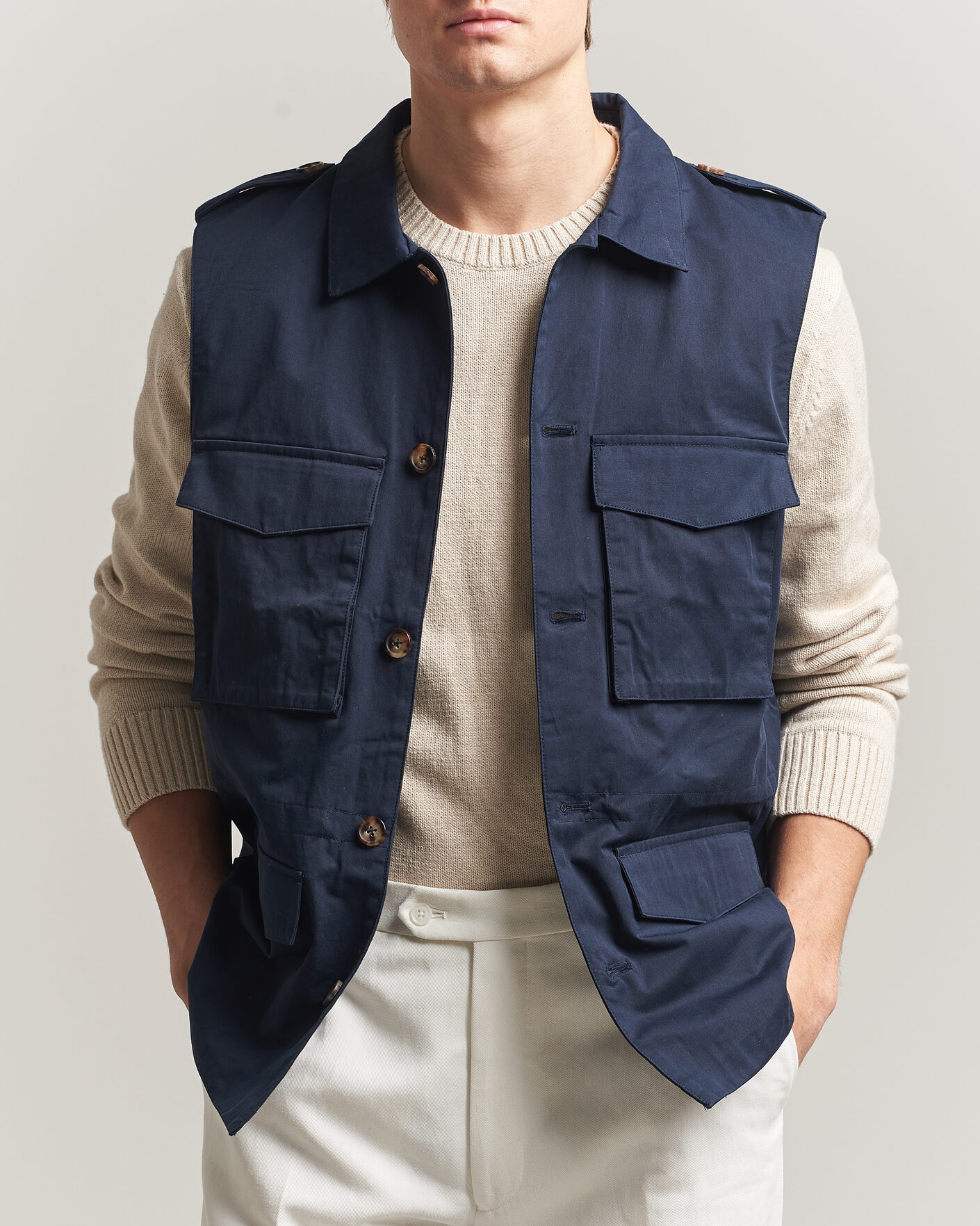 Homme | Gilets | Stenströms | Cotton Twill Vest Navy