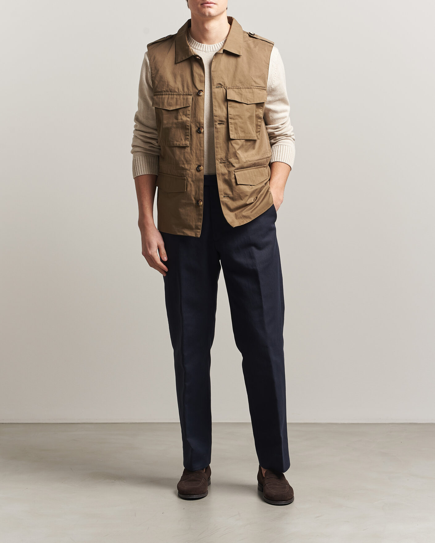 Homme | Gilets | Stenströms | Cotton  Twill Vest Olive