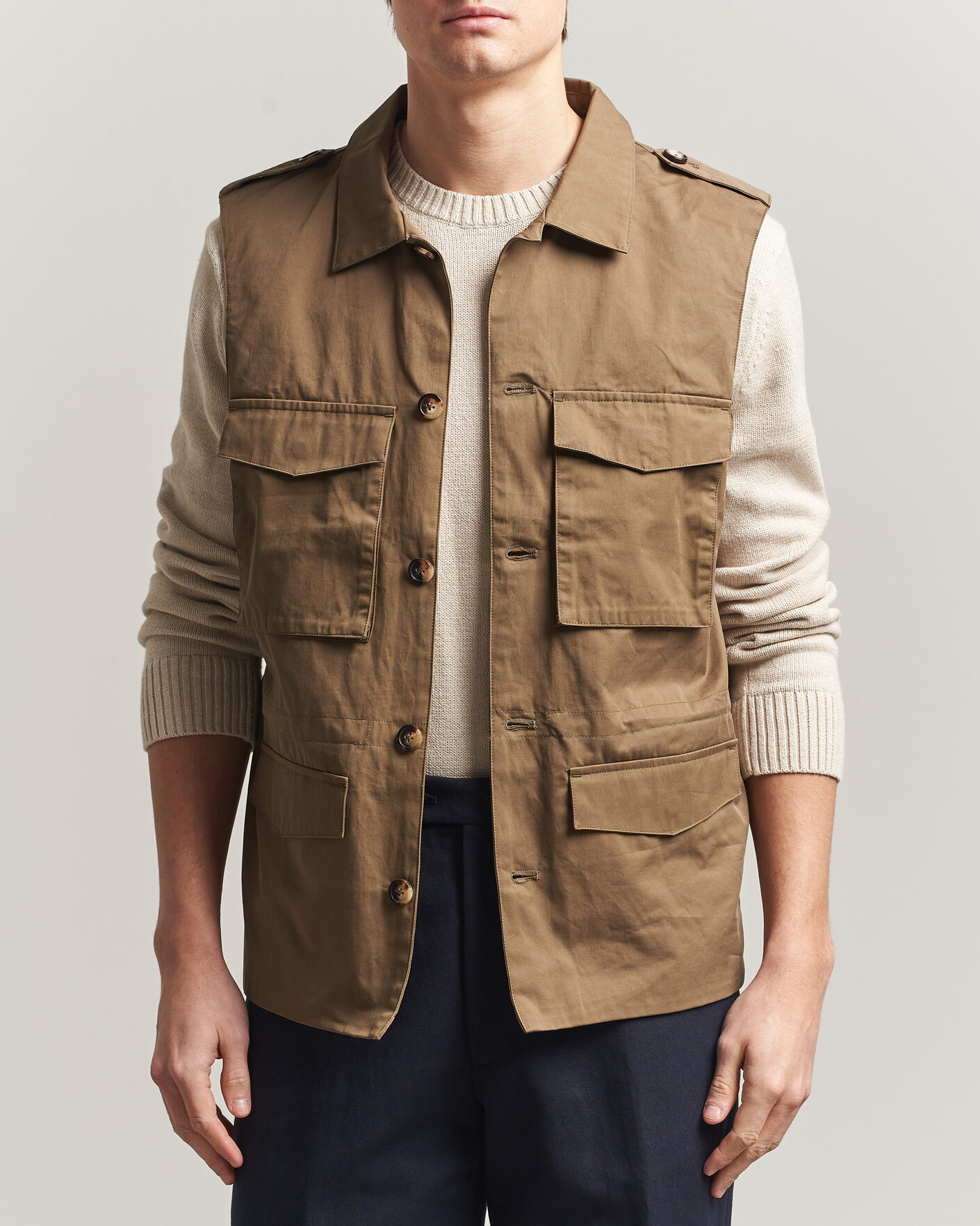 Homme | Gilets | Stenströms | Cotton Twill Vest Olive