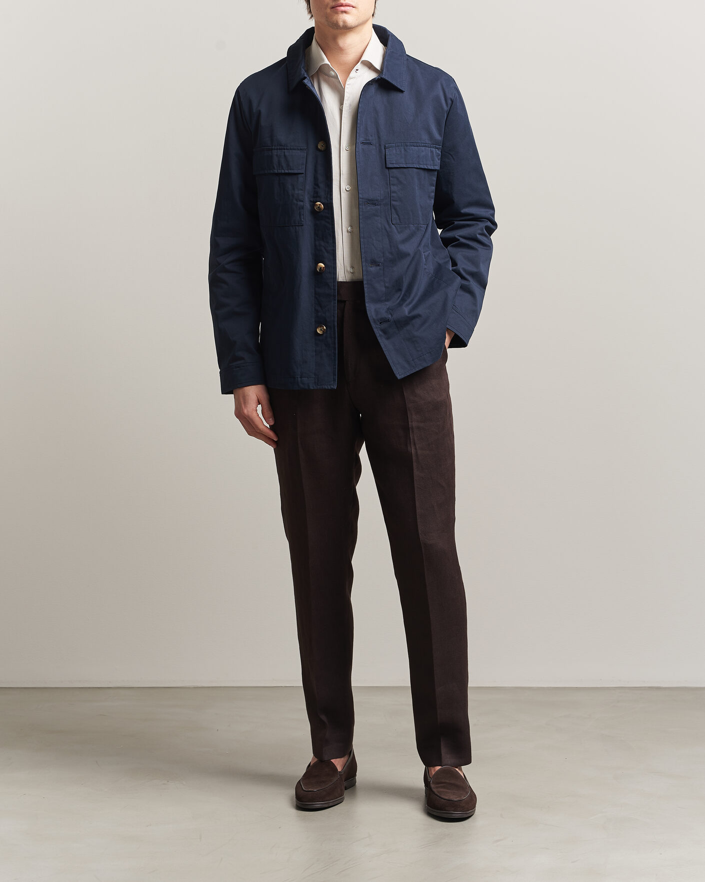 Homme | Manteaux Et Vestes | Stenströms | Cotton Twill Overshirt Navy