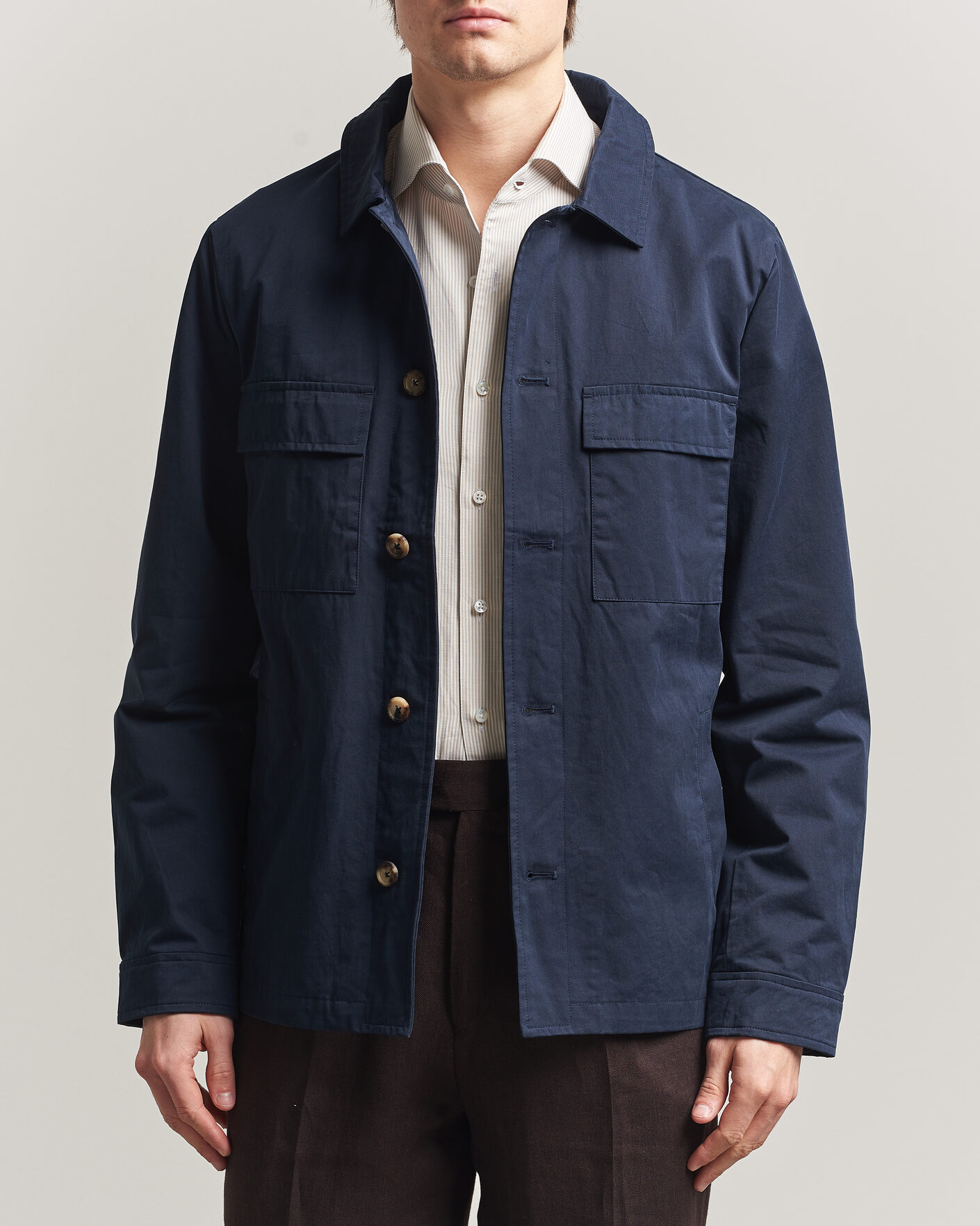 Homme | Manteaux Et Vestes | Stenströms | Cotton Twill Overshirt Navy