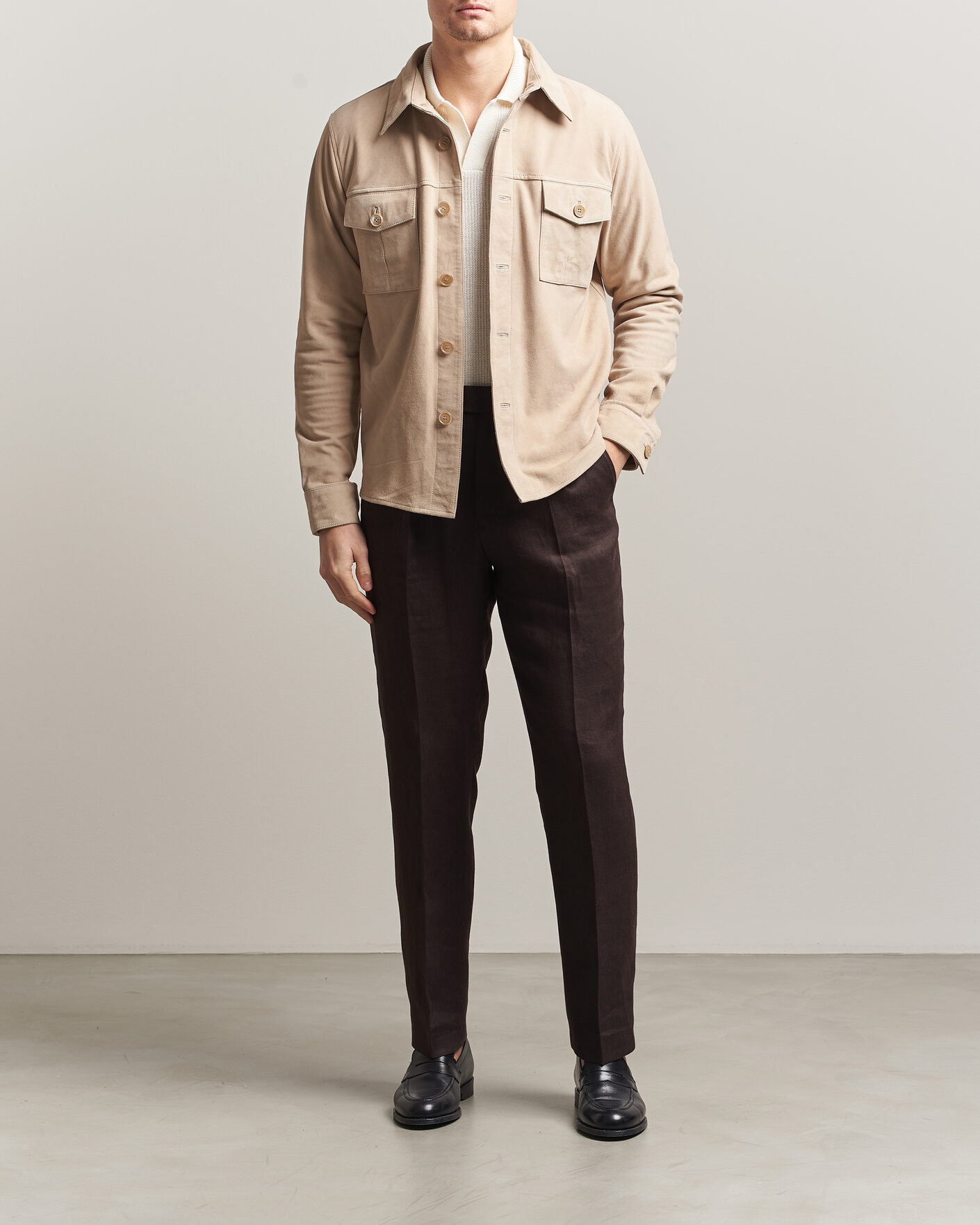 Homme | Manteaux Et Vestes | Stenströms | Suede Pocket Overshirt Beige
