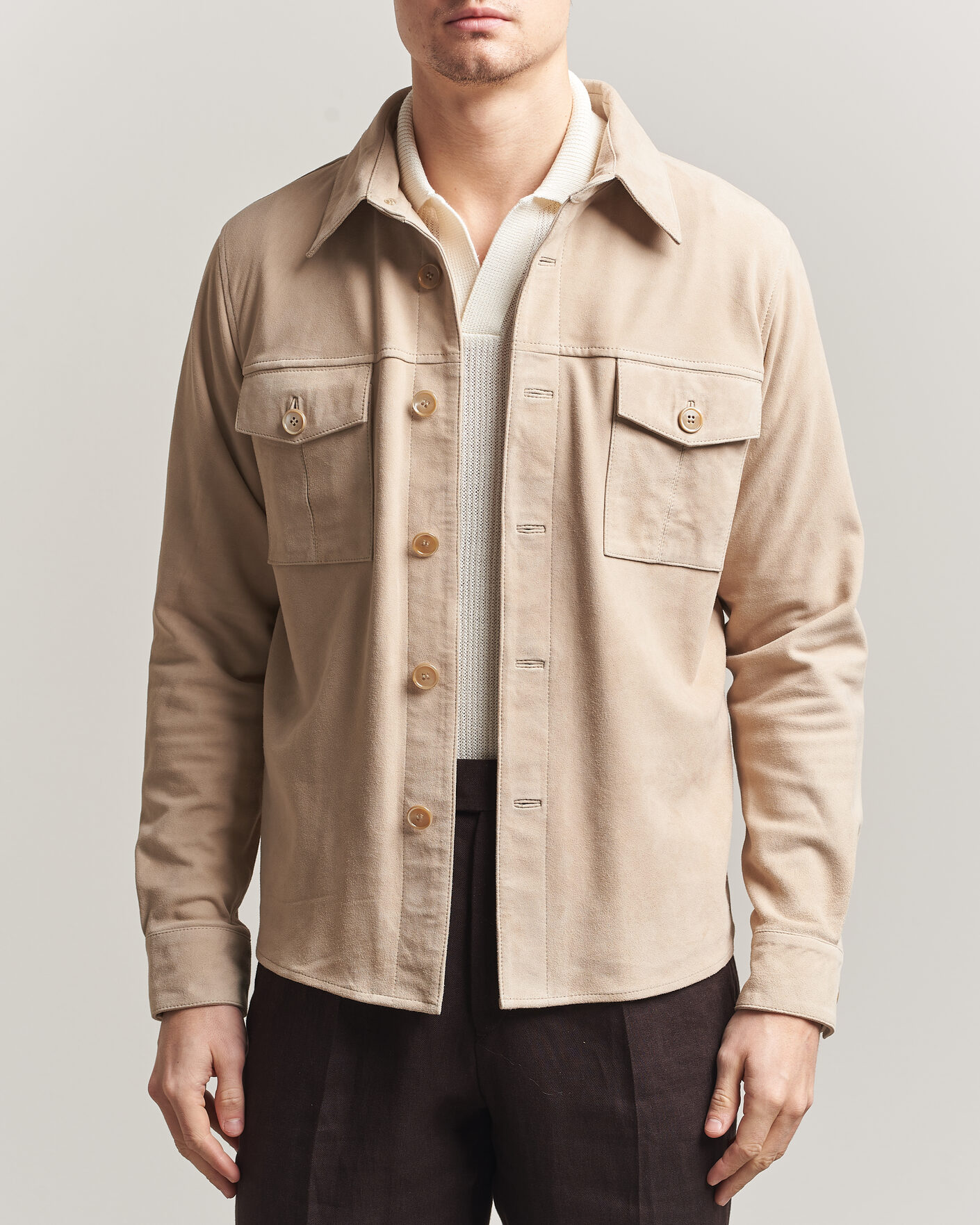 Homme | Manteaux Et Vestes | Stenströms | Suede Pocket Overshirt Beige