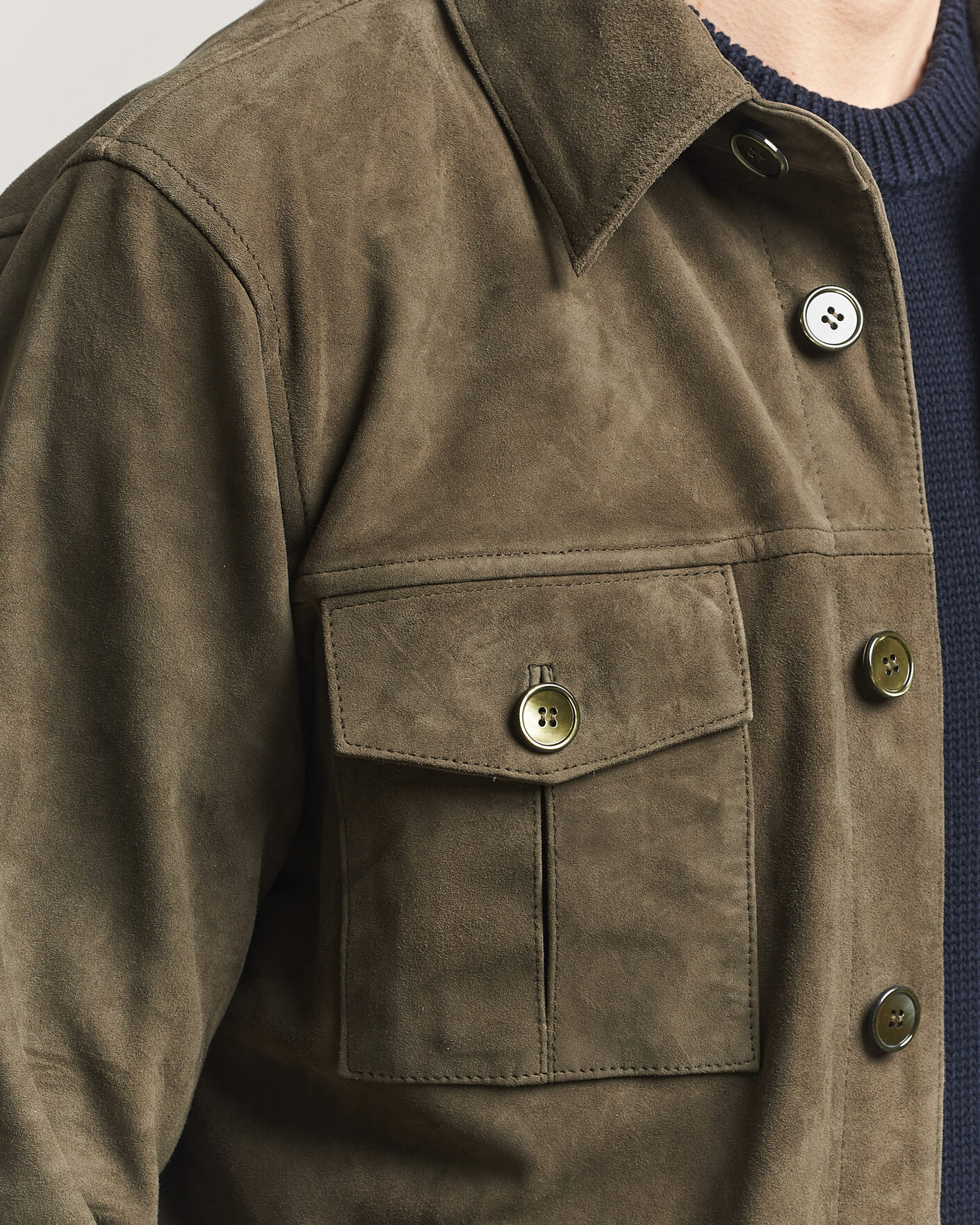 Homme | Manteaux Et Vestes | Stenströms | Suede Pocket Overshirt Olive