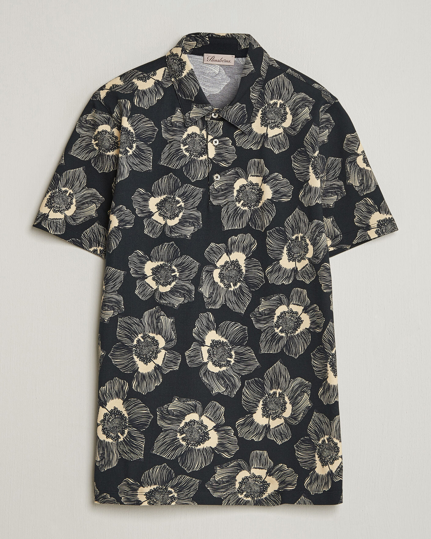 Homme | Polos | Stenströms | Printed Cotton Polo Black