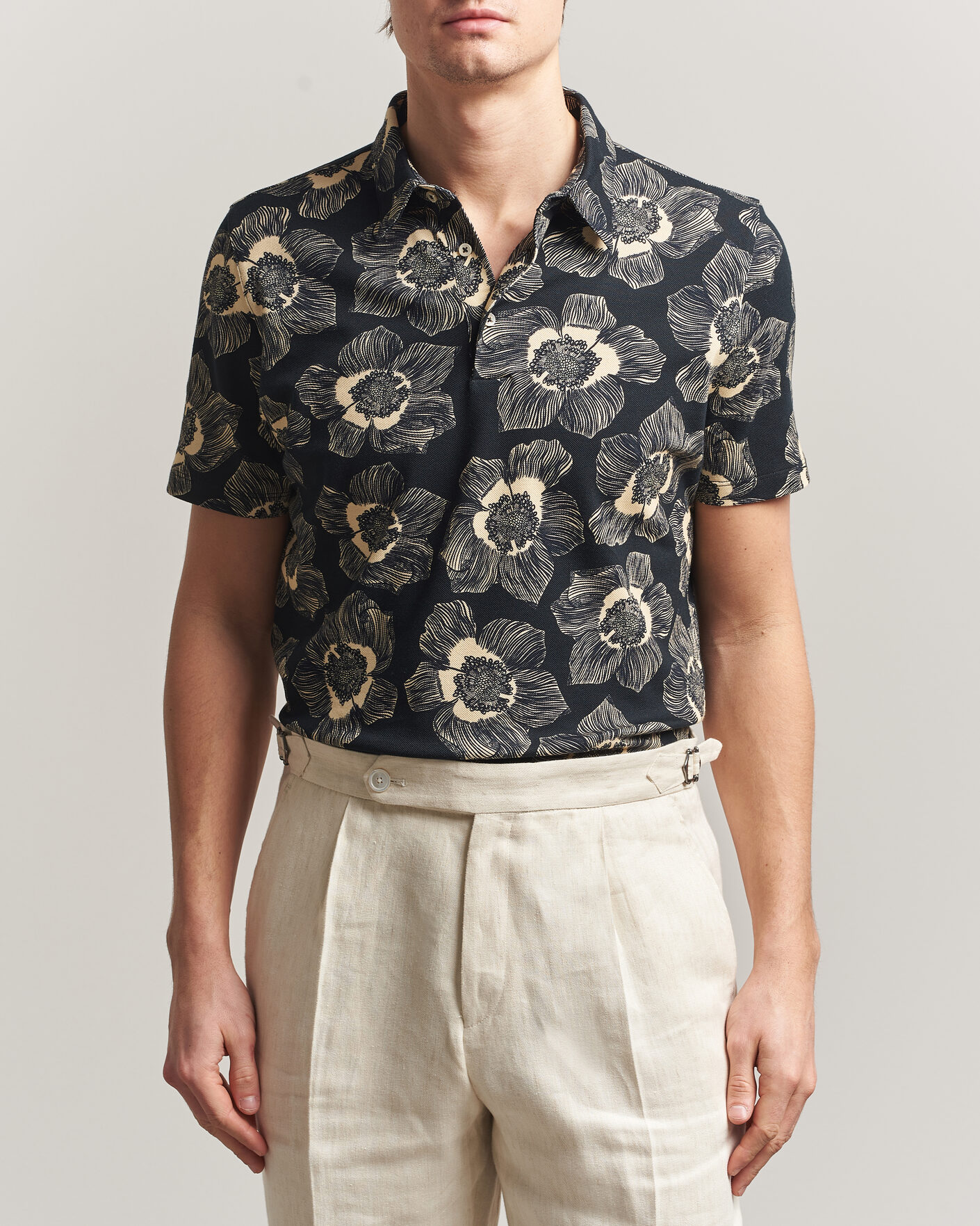 Homme | Polos | Stenströms | Printed Cotton Polo Black