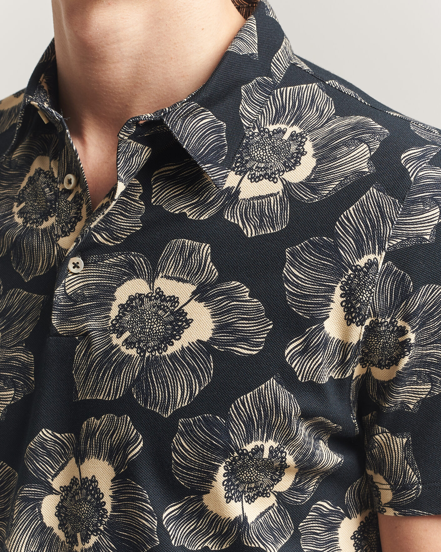 Homme | Polos | Stenströms | Printed Cotton Polo Black