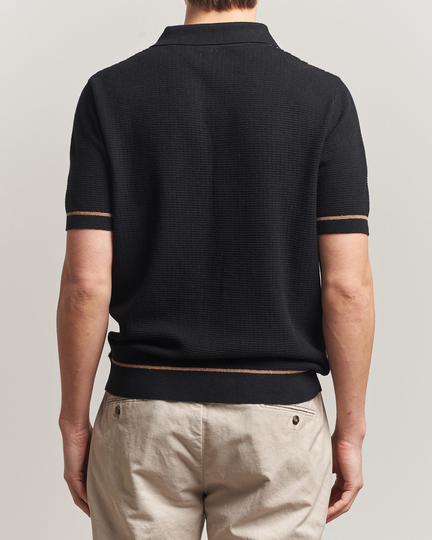 Homme | Polos | Stenströms | Knitted Stripe Hemp/Cotton Polo Black