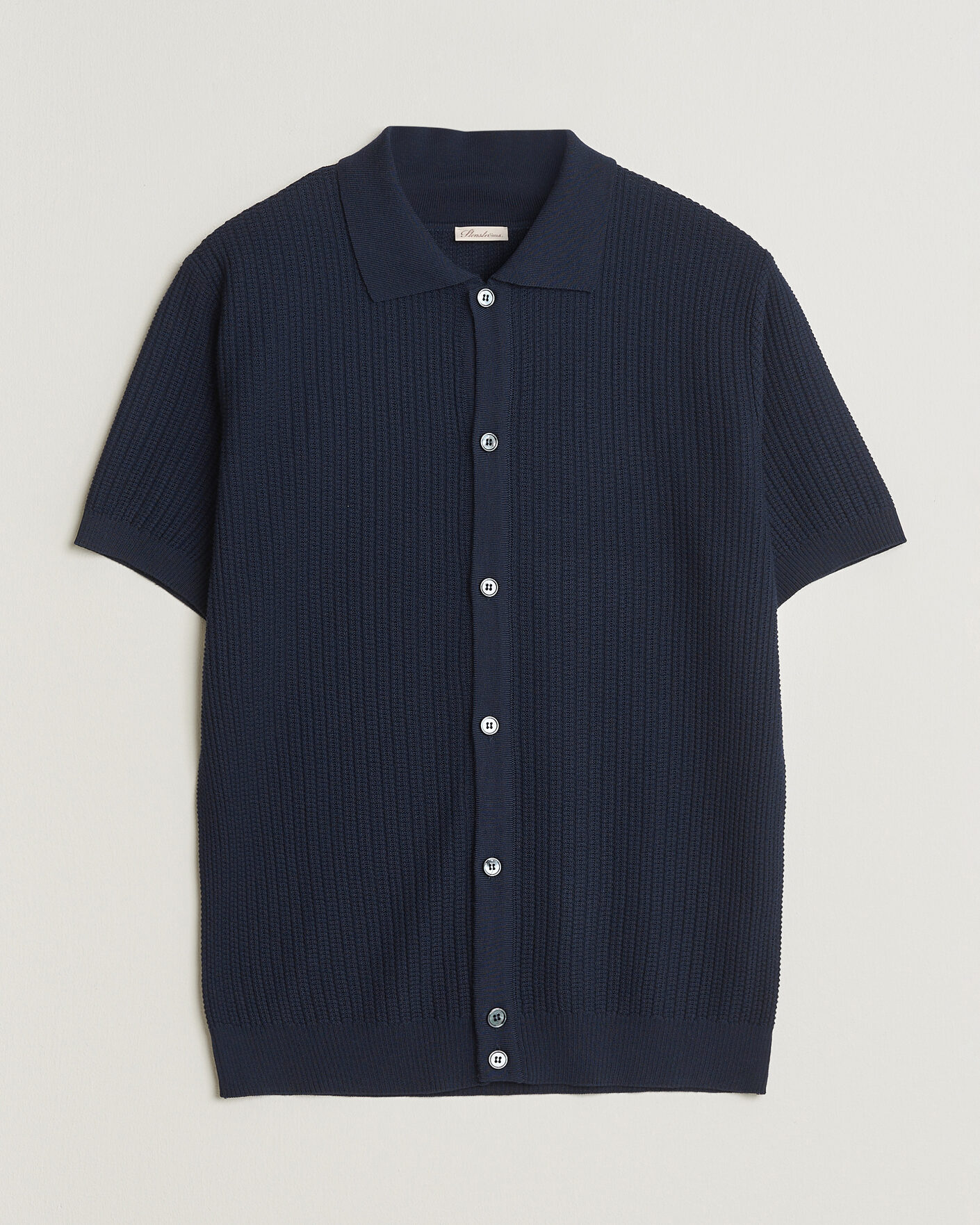 Homme | Polos | Stenströms | Knitted Buttonthru Merino Polo Shirt Navy