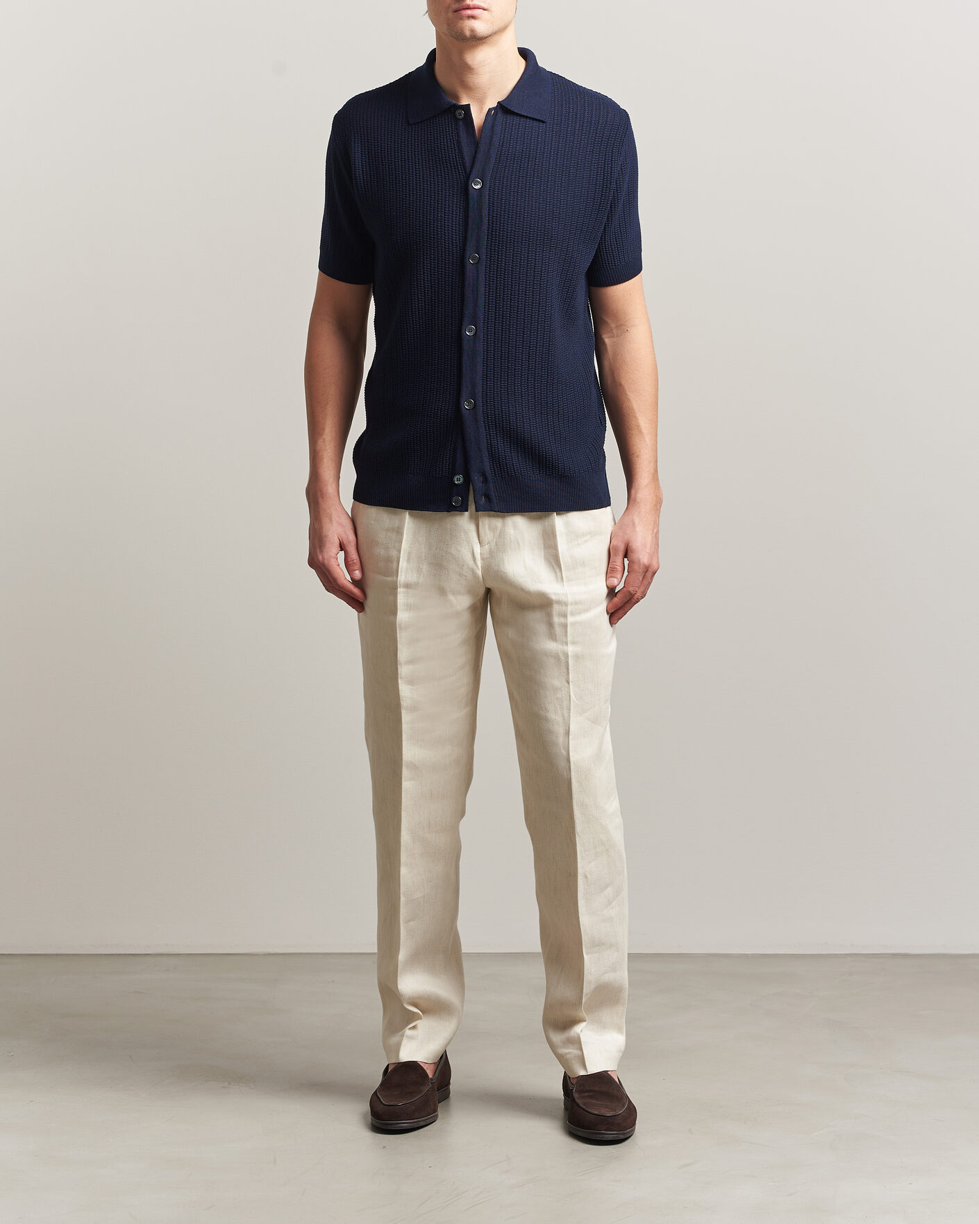 Homme | Polos | Stenströms | Knitted Buttonthru Merino Polo Shirt Navy