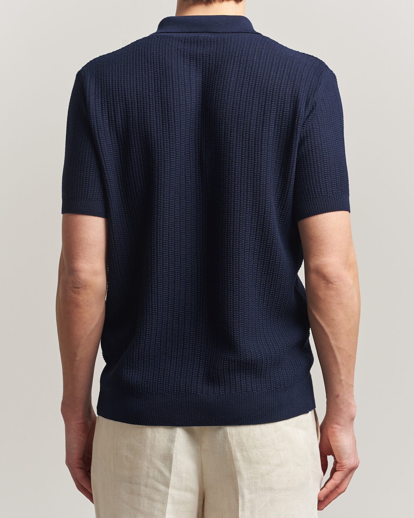 Homme | Polos | Stenströms | Knitted Buttonthru Merino Polo Shirt Navy