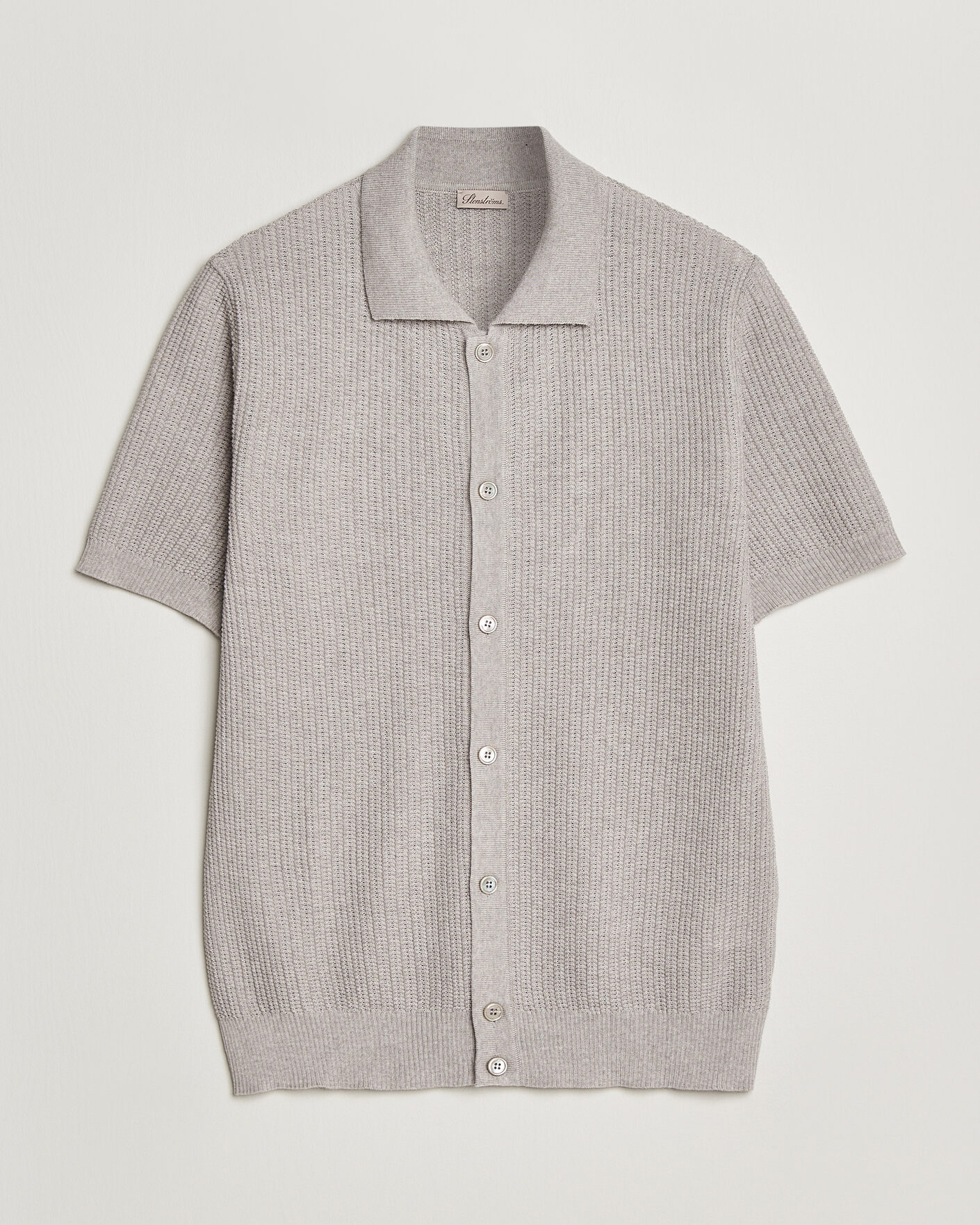 Homme | Polos | Stenströms | Knitted Buttonthru Merino Polo Shirt Grey
