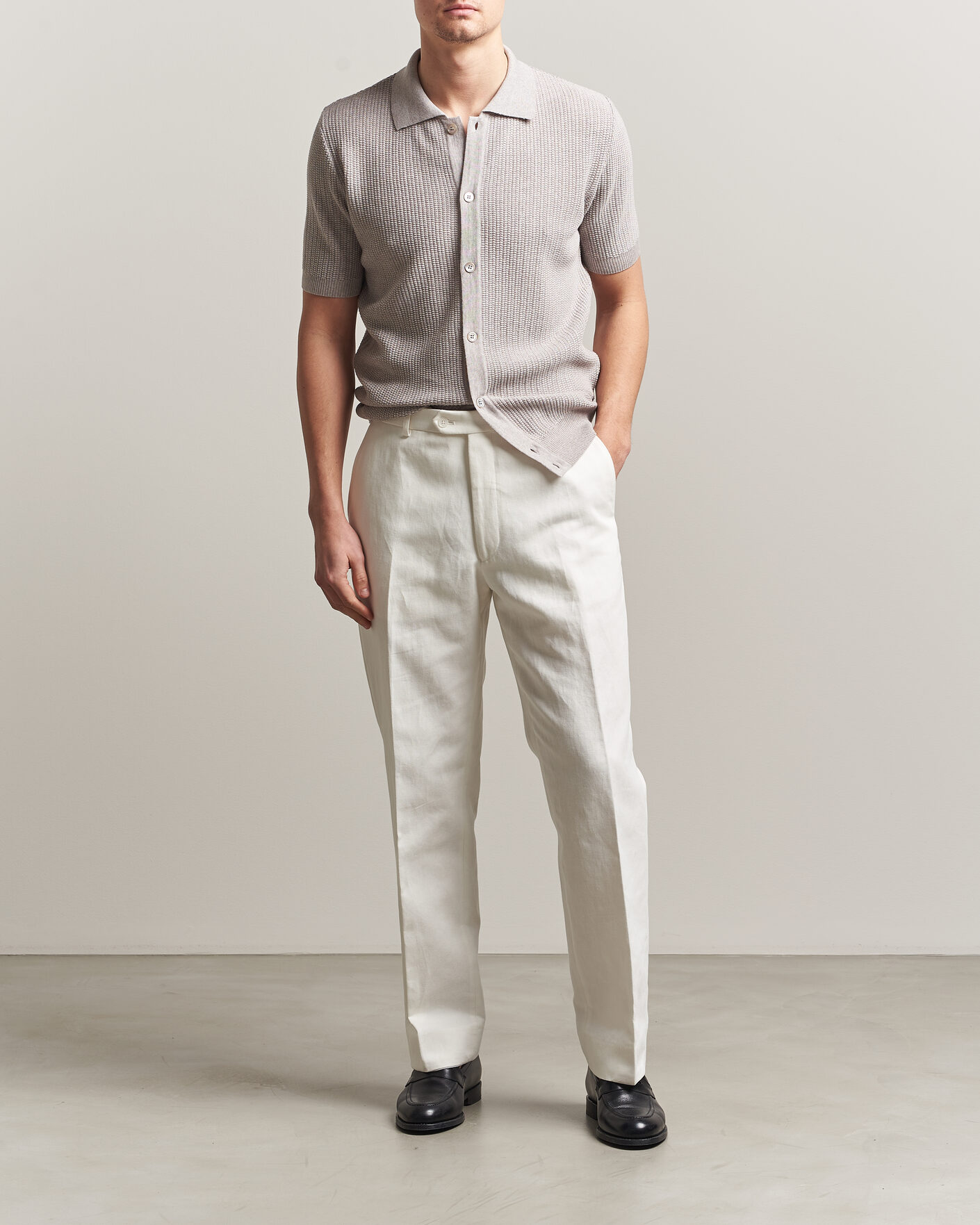 Homme | Polos | Stenströms | Knitted Buttonthru Merino Polo Shirt Grey