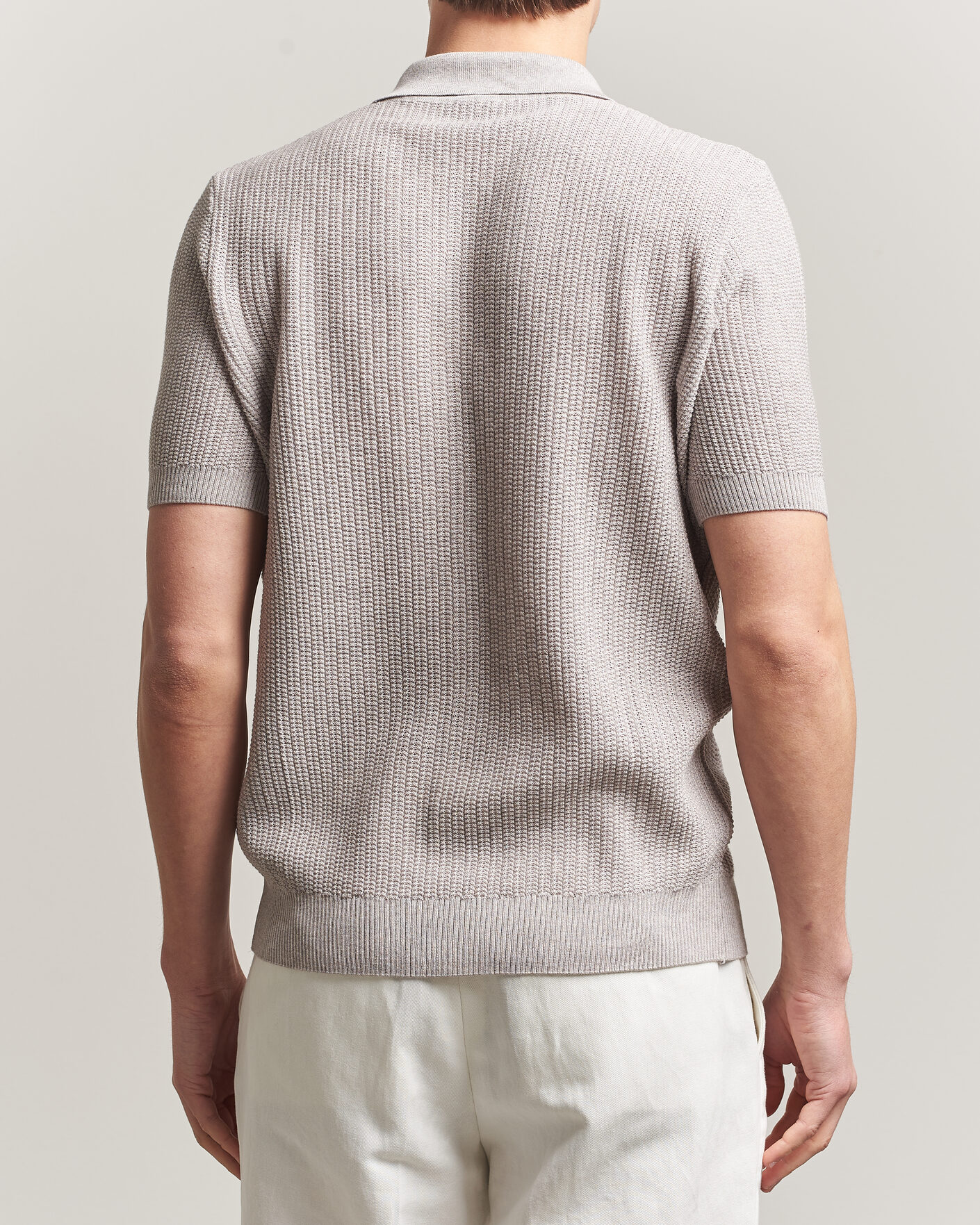 Homme | Polos | Stenströms | Knitted Buttonthru Merino Polo Shirt Grey