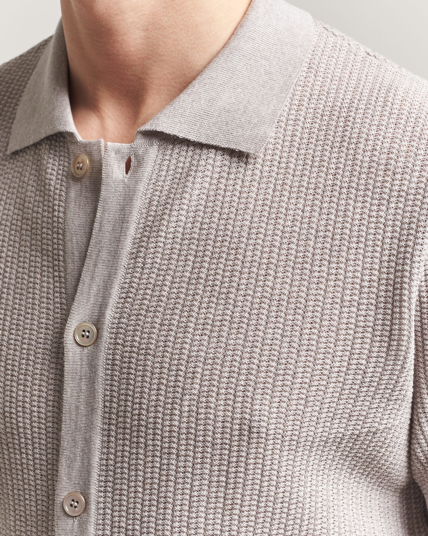 Homme | Polos | Stenströms | Knitted Buttonthru Merino Polo Shirt Grey