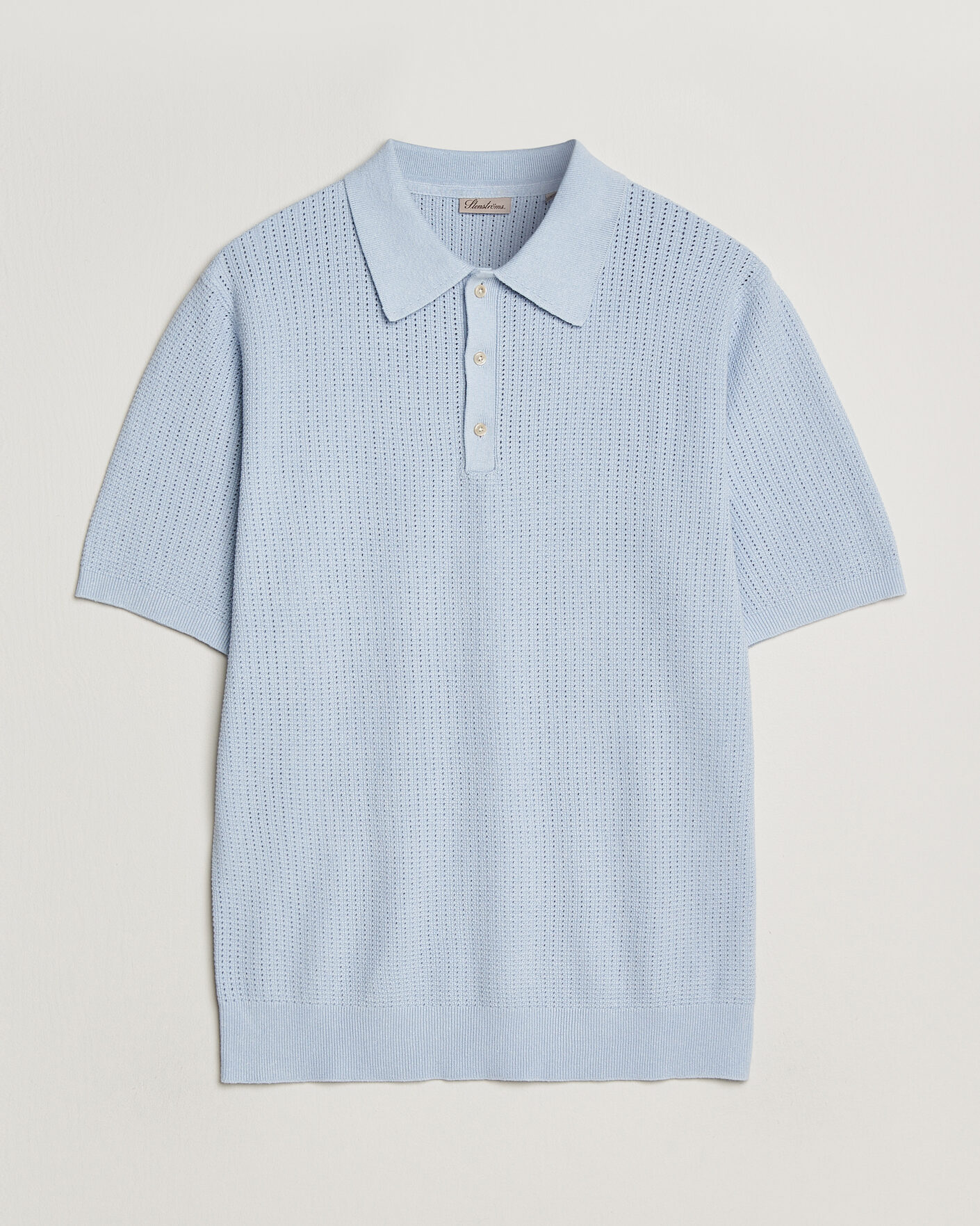 Homme | Polos | Stenströms | Knitted Textured Cotton/Hemp Polo Light Blue