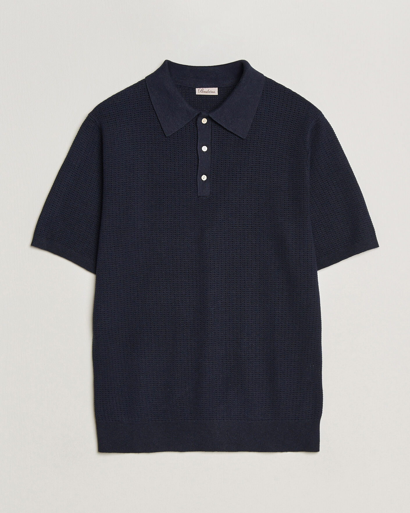 Homme | Polos | Stenströms | Knitted Textured Cotton/Hemp Polo Navy