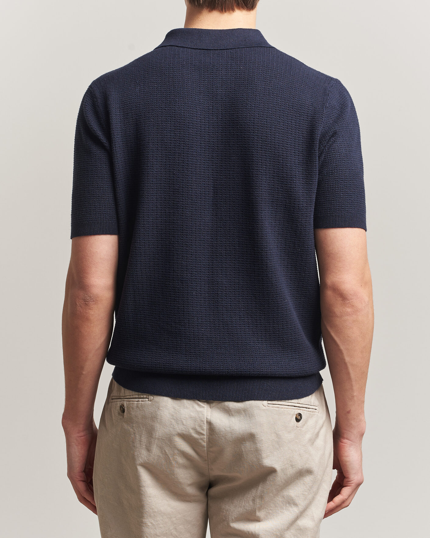 Homme | Polos | Stenströms | Knitted Textured Cotton/Hemp Polo Navy
