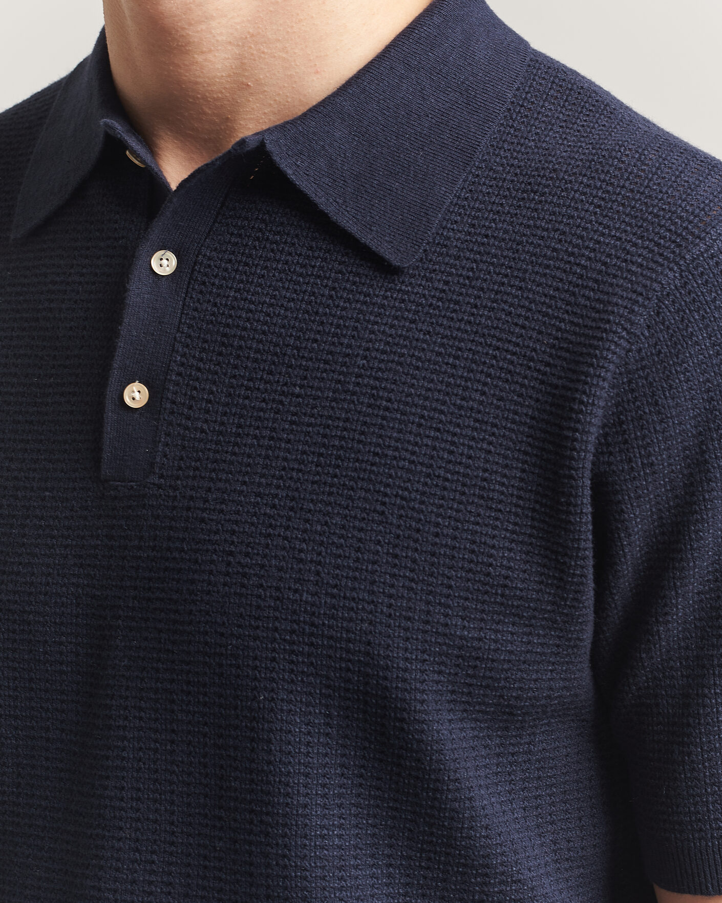 Homme | Polos | Stenströms | Knitted Textured Cotton/Hemp Polo Navy