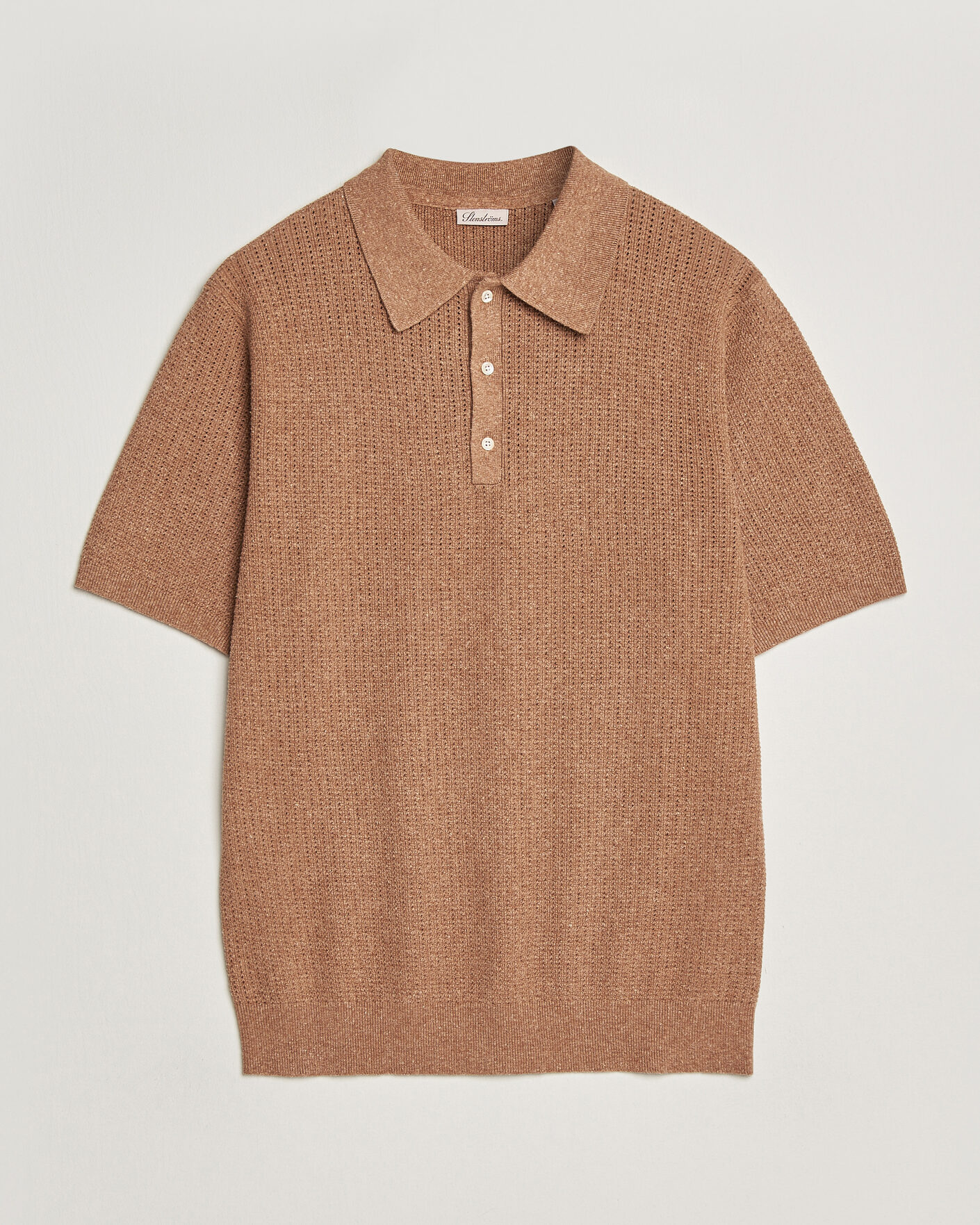 Homme | Polos | Stenströms | Knitted Textured Cotton/Hemp Polo Light Brown