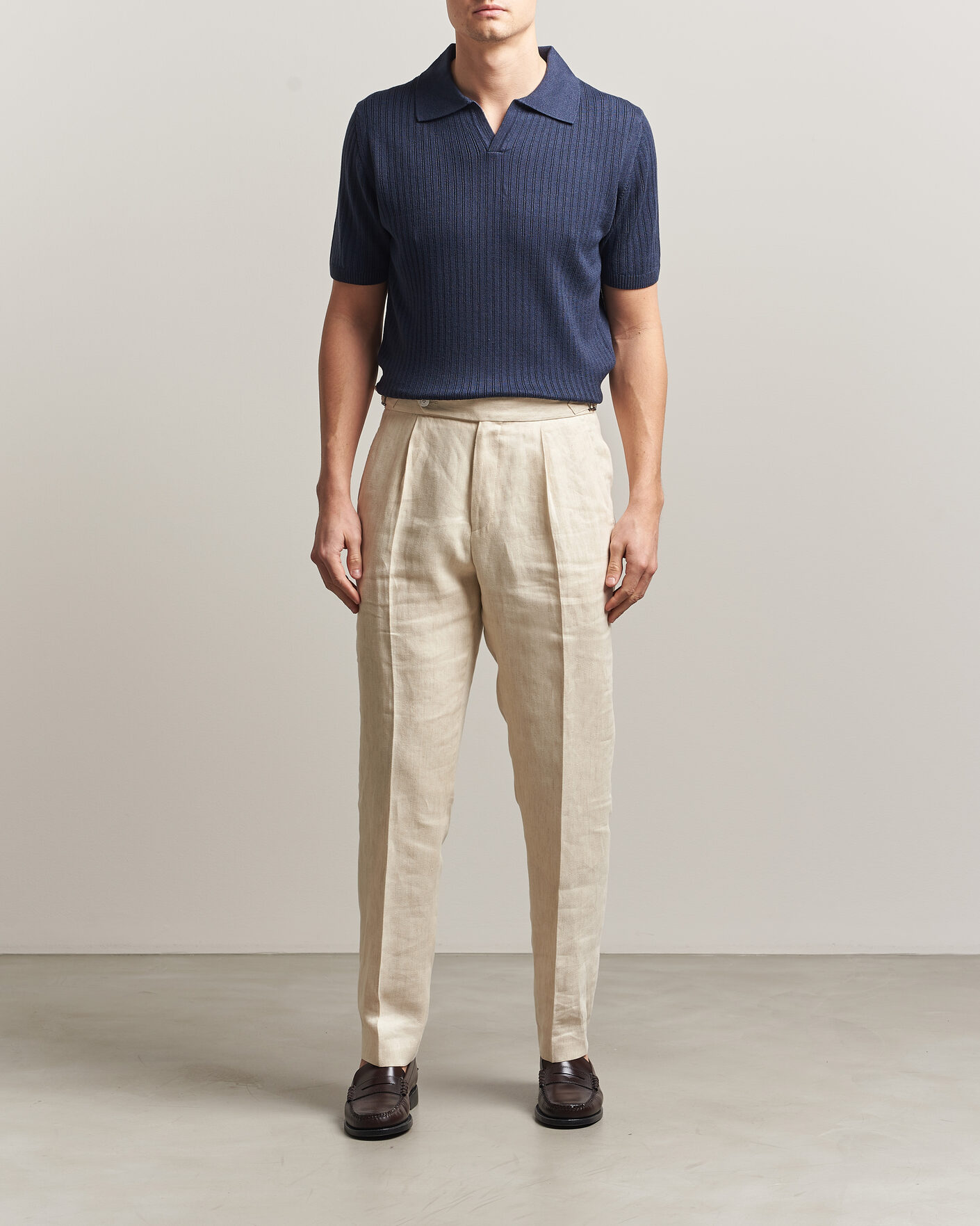 Homme | Polos | Stenströms | Linen/Merino Structured Polo Navy