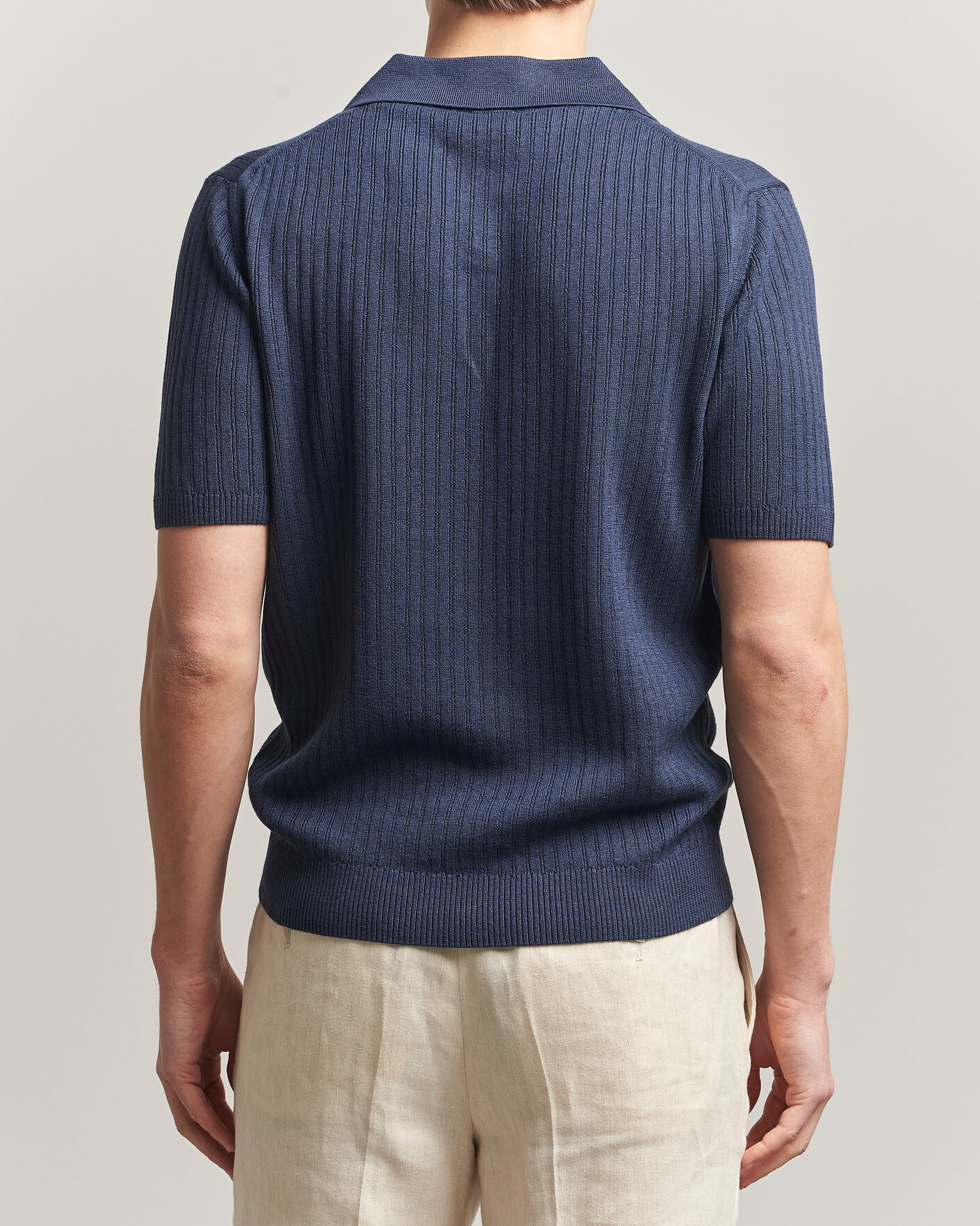 Homme | Polos | Stenströms | Linen/Merino Structured Polo Navy