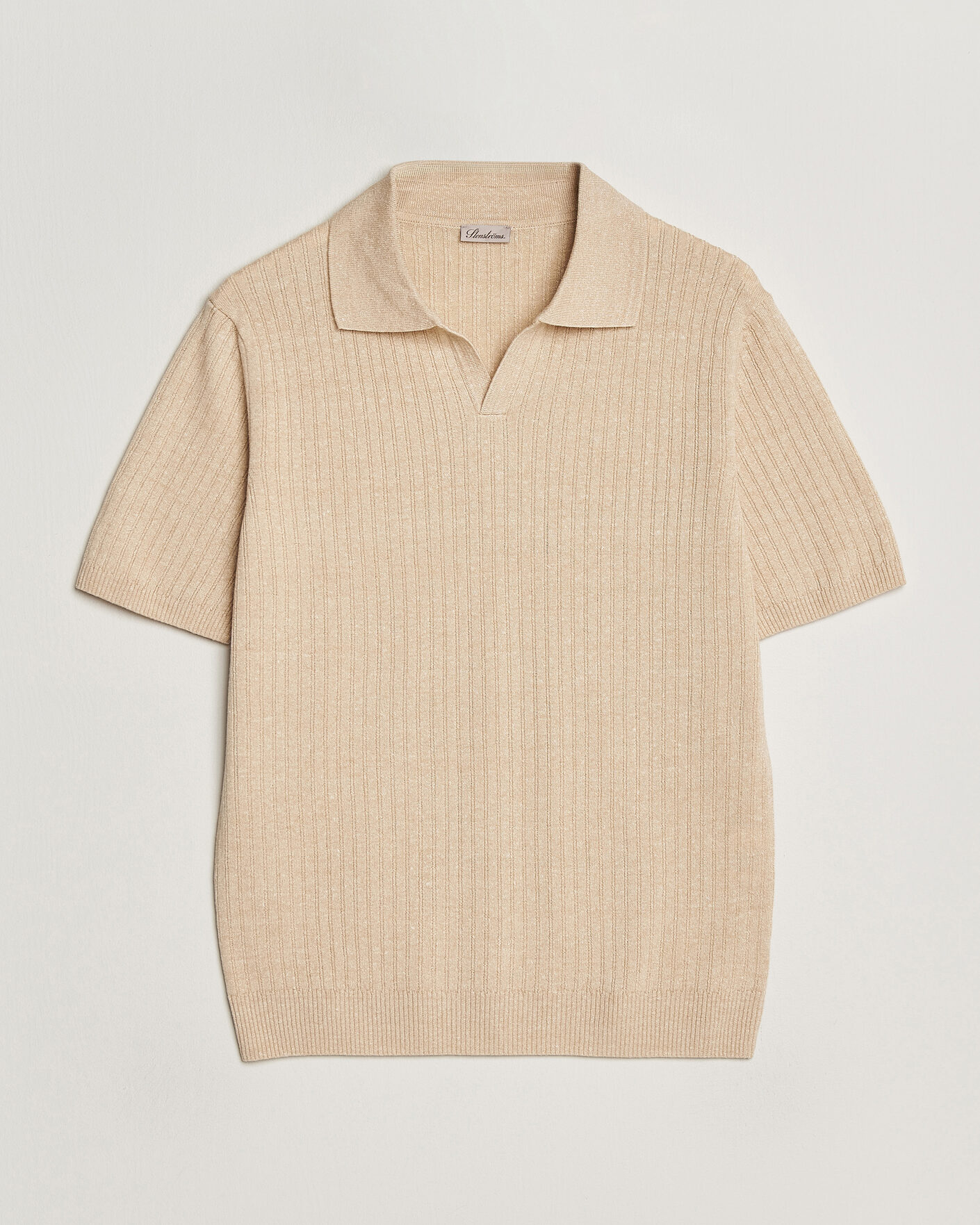 Homme | Polos | Stenströms | Linen/Merino Structured Polo Beige