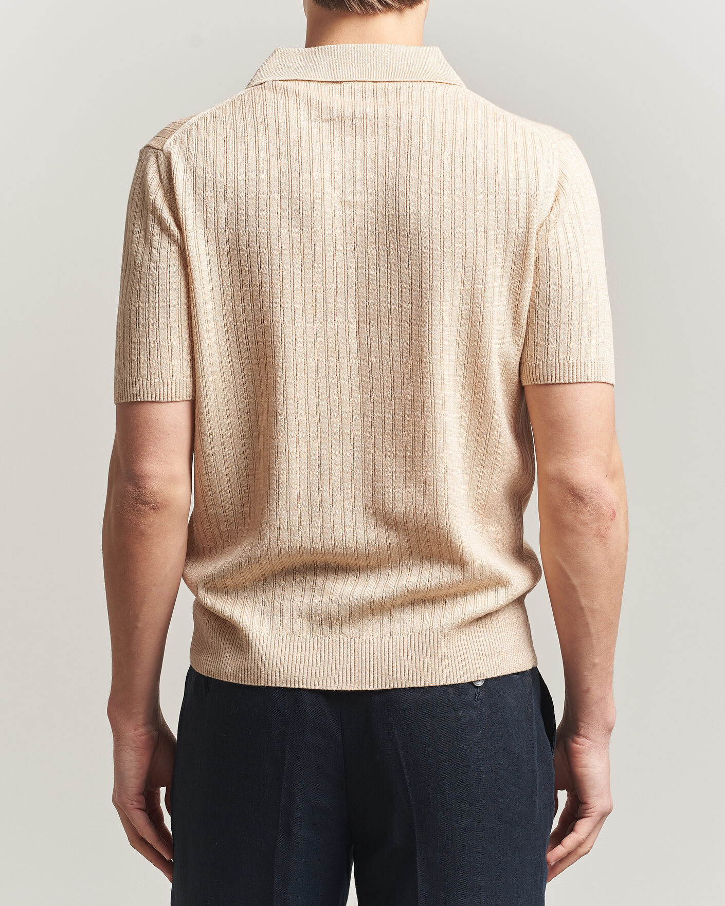 Homme | Polos | Stenströms | Linen/Merino Structured Polo Beige