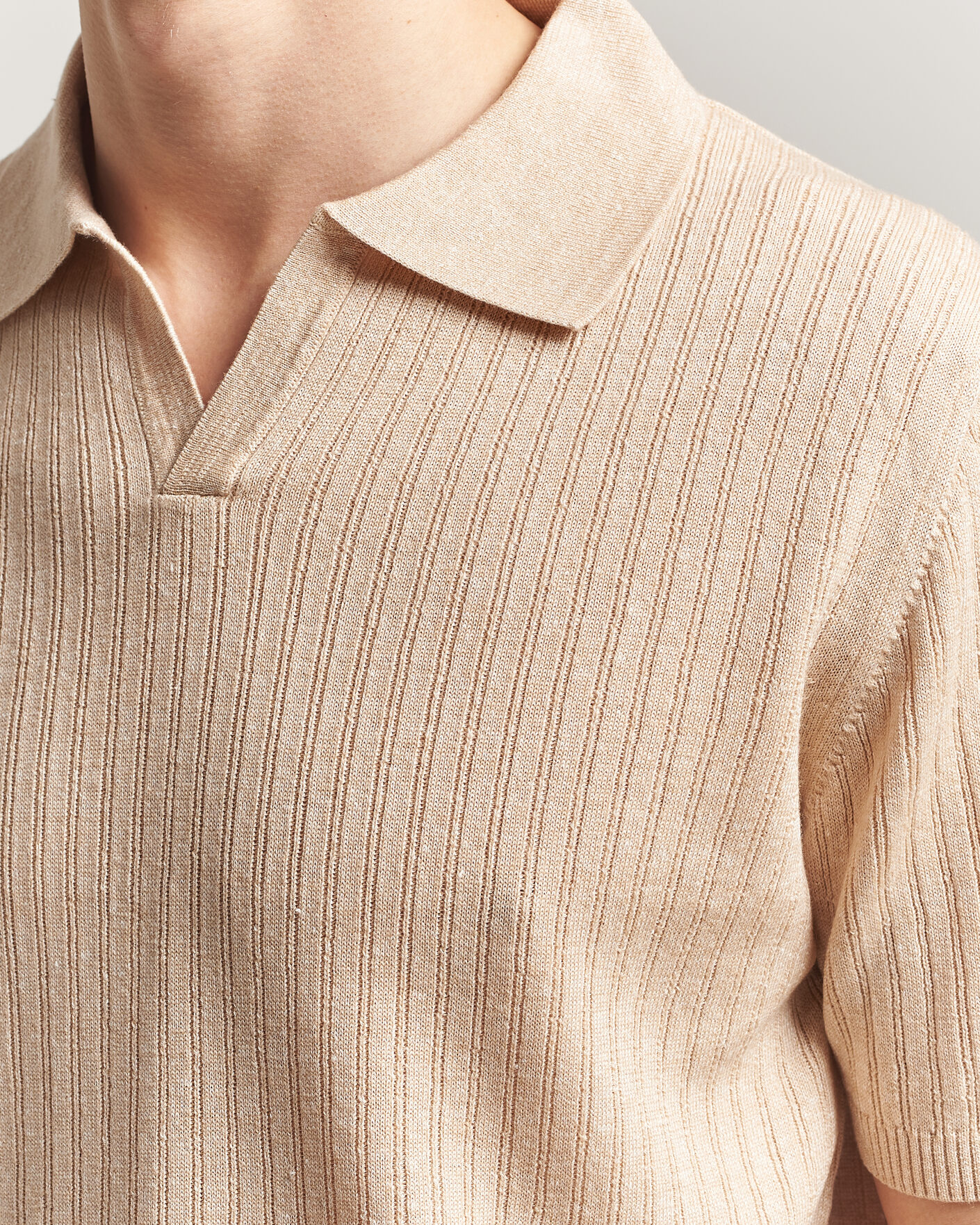 Homme | Polos | Stenströms | Linen/Merino Structured Polo Beige