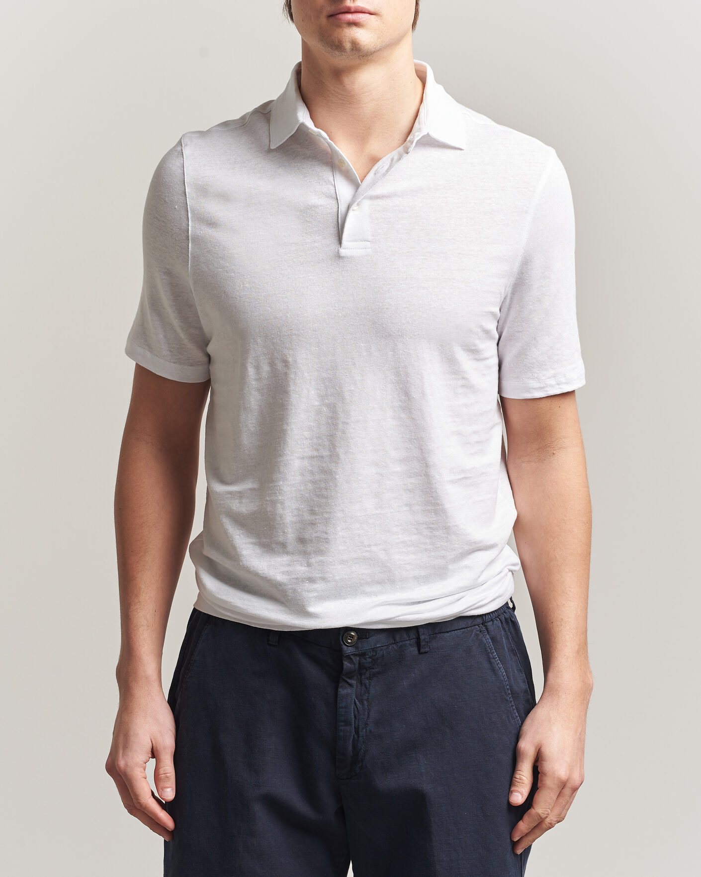 Homme | Polos | Stenströms | Linen Polo Shirt White