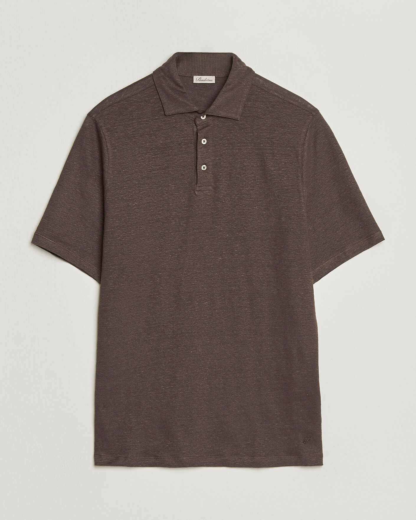 Homme | Polos | Stenströms | Linen Polo Shirt Dark Brown