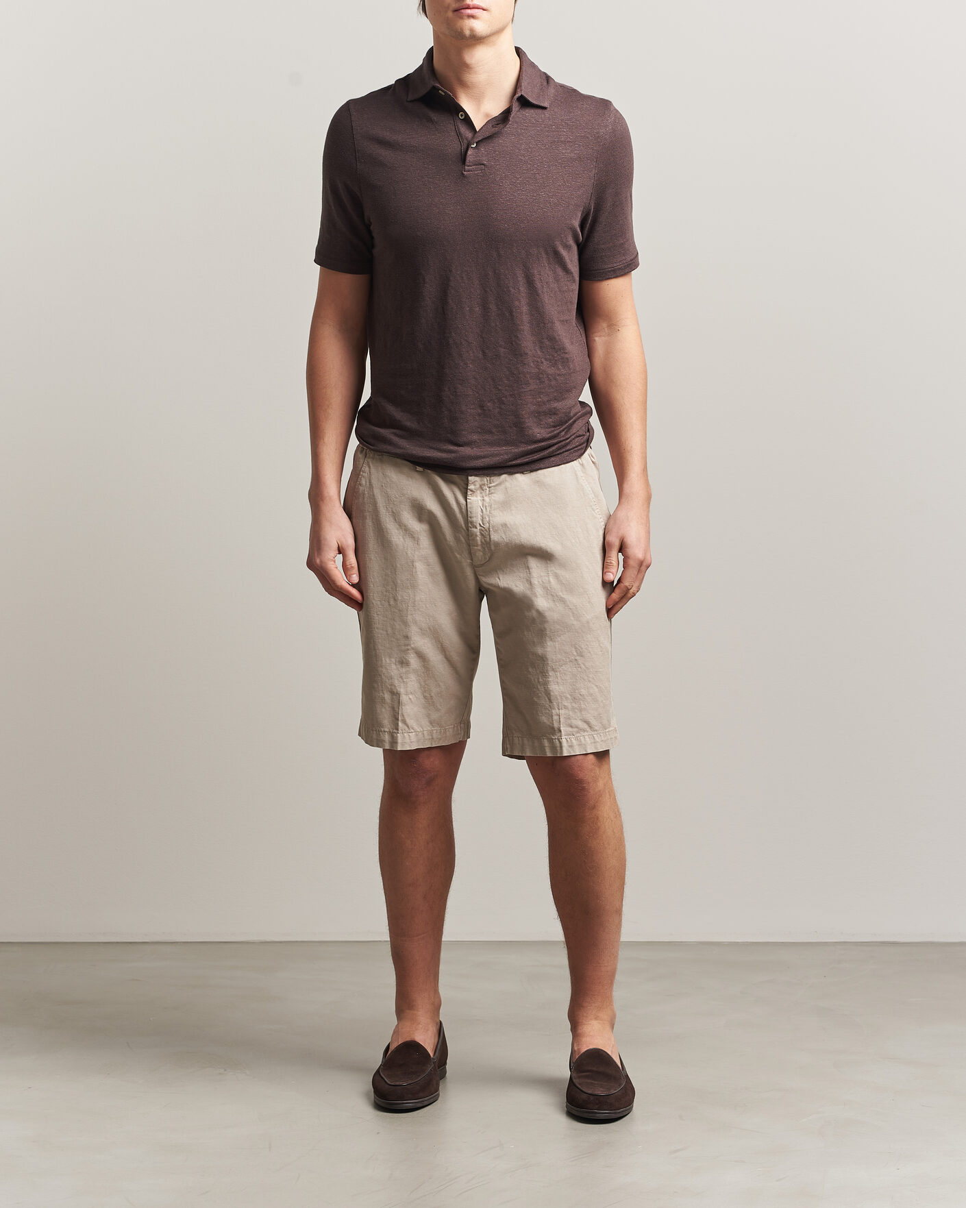Homme | Polos | Stenströms | Linen Polo Shirt Dark Brown