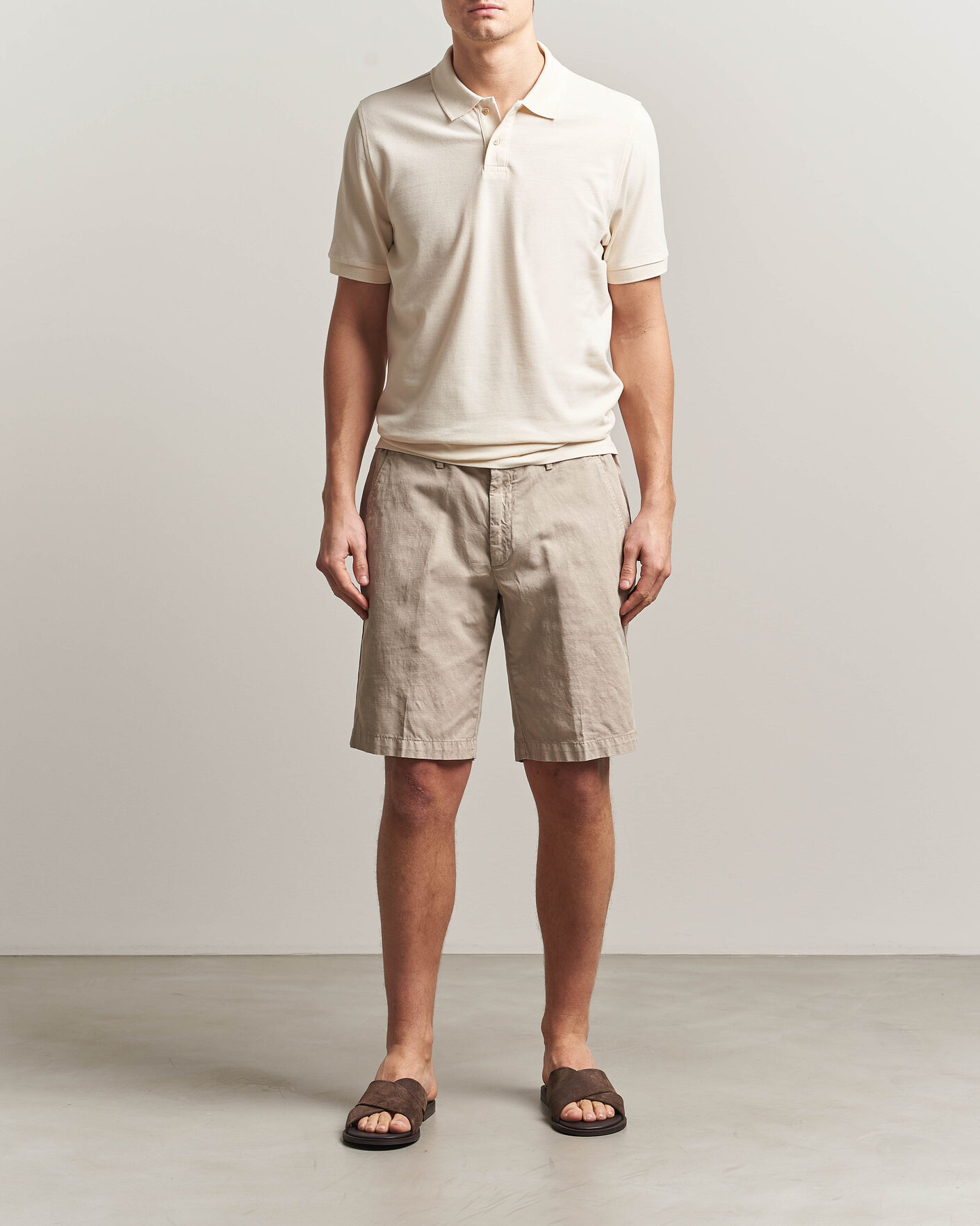 Homme | Polos | Stenströms | Organic Cotton Piquet Polo Shirt Beige