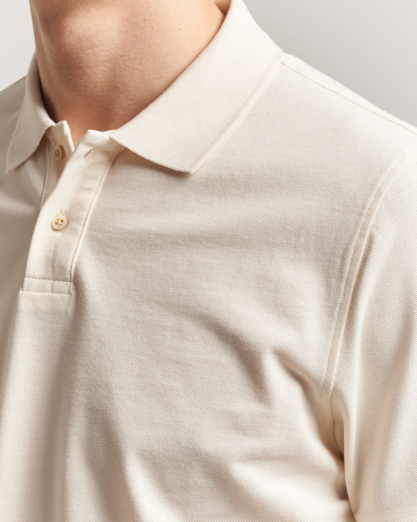 Homme | Polos | Stenströms | Organic Cotton Piquet Polo Shirt Beige