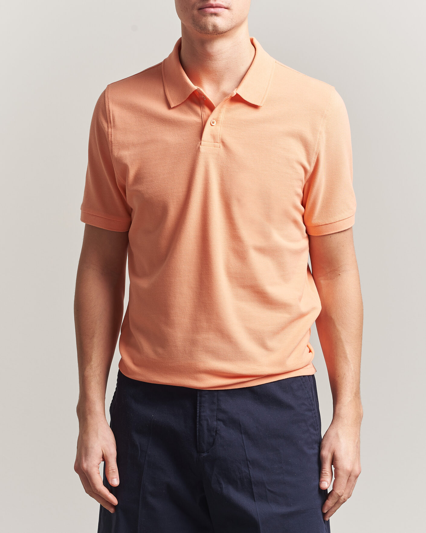 Homme | Polos | Stenströms | Organic Cotton Piquet Polo Shirt Mandarin