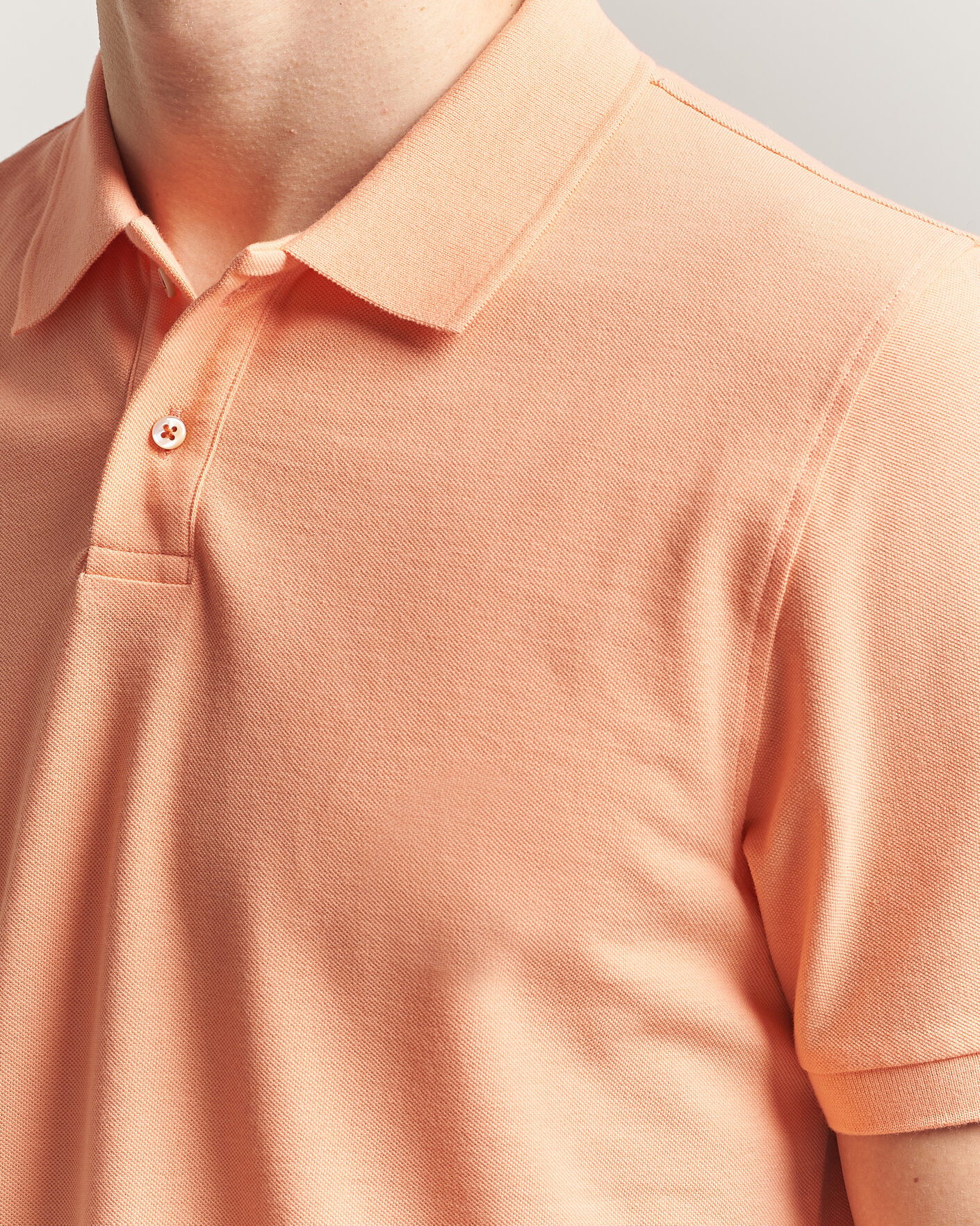 Homme | Polos | Stenströms | Organic Cotton Piquet Polo Shirt Mandarin