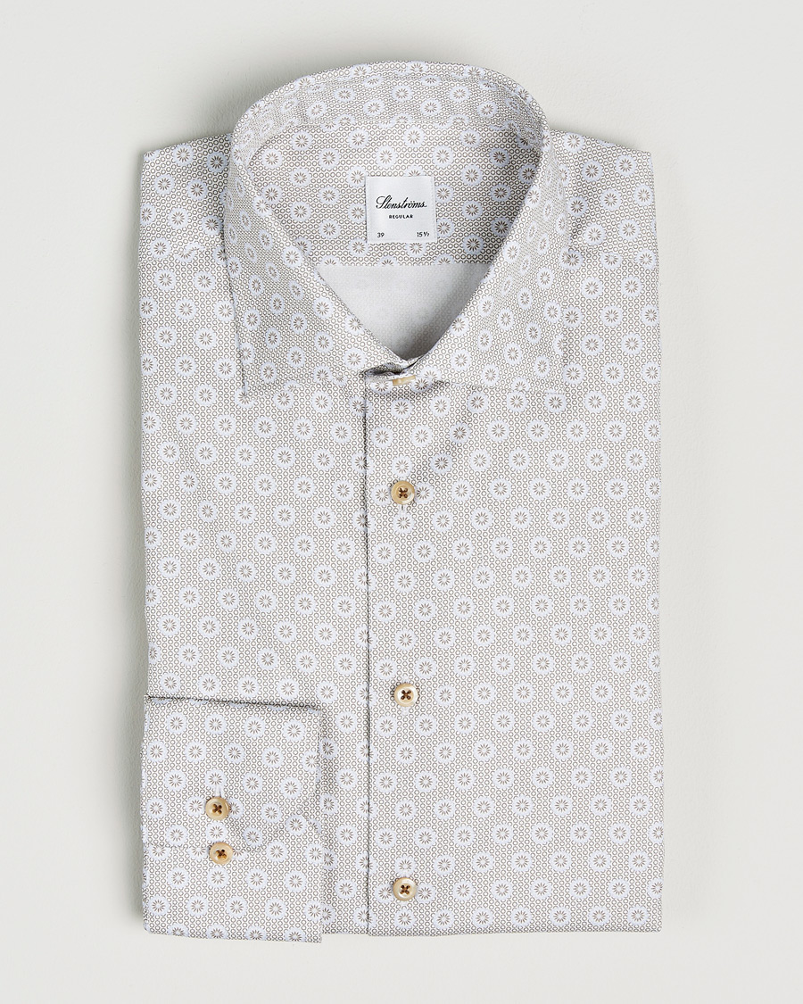 Homme | Chemises | Stenströms | Regular Fit Printed Cotton Twill Shirt Light Brown