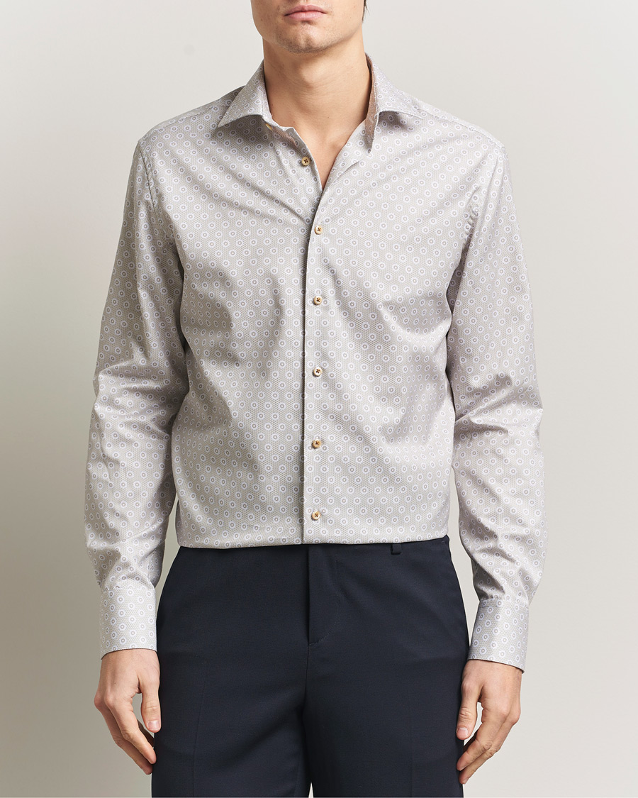 Homme | Chemises | Stenströms | Regular Fit Printed Cotton Twill Shirt Light Brown
