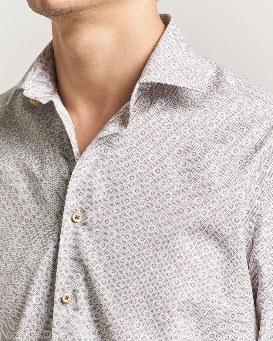 Homme | Chemises | Stenströms | Regular Fit Printed Cotton Twill Shirt Light Brown