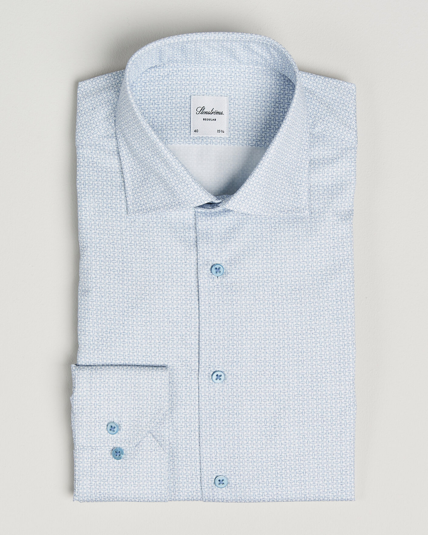 Homme | Chemises | Stenströms | Regular Fit Micro Printed Twill Shirt Light Blue
