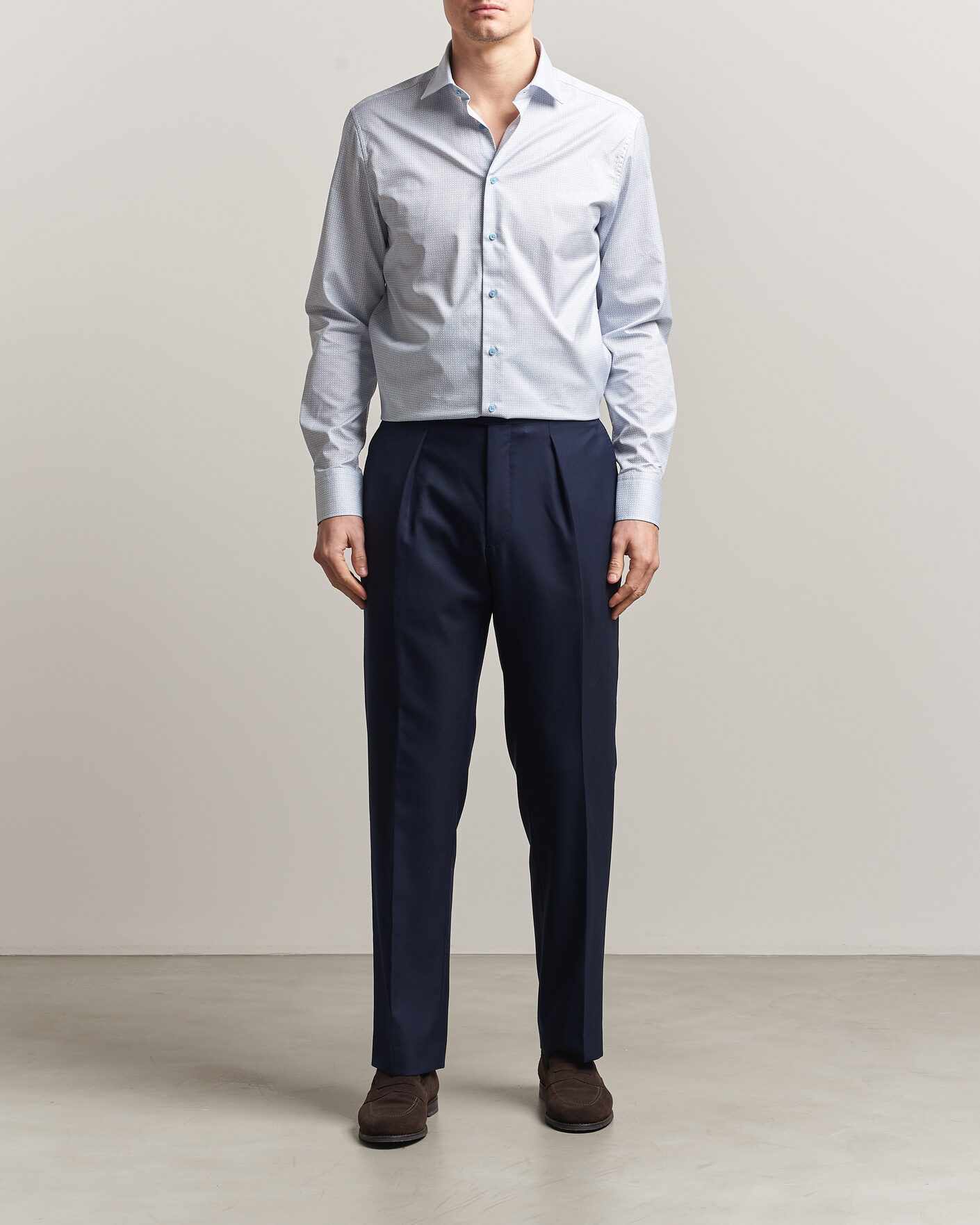 Homme | Chemises | Stenströms | Regular Fit Micro Printed Twill Shirt Light Blue